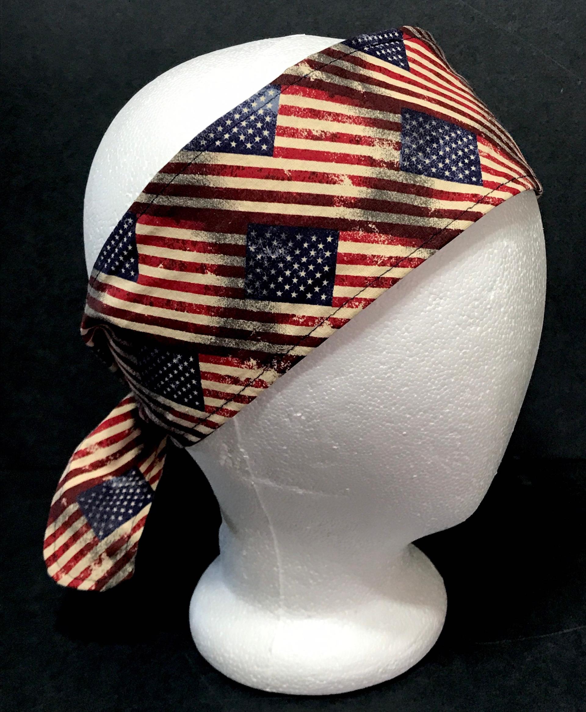 3” Wide American flag headband, self tie, hair wrap, pin up style, hair tie, retro style, rockabilly, stars & stripes