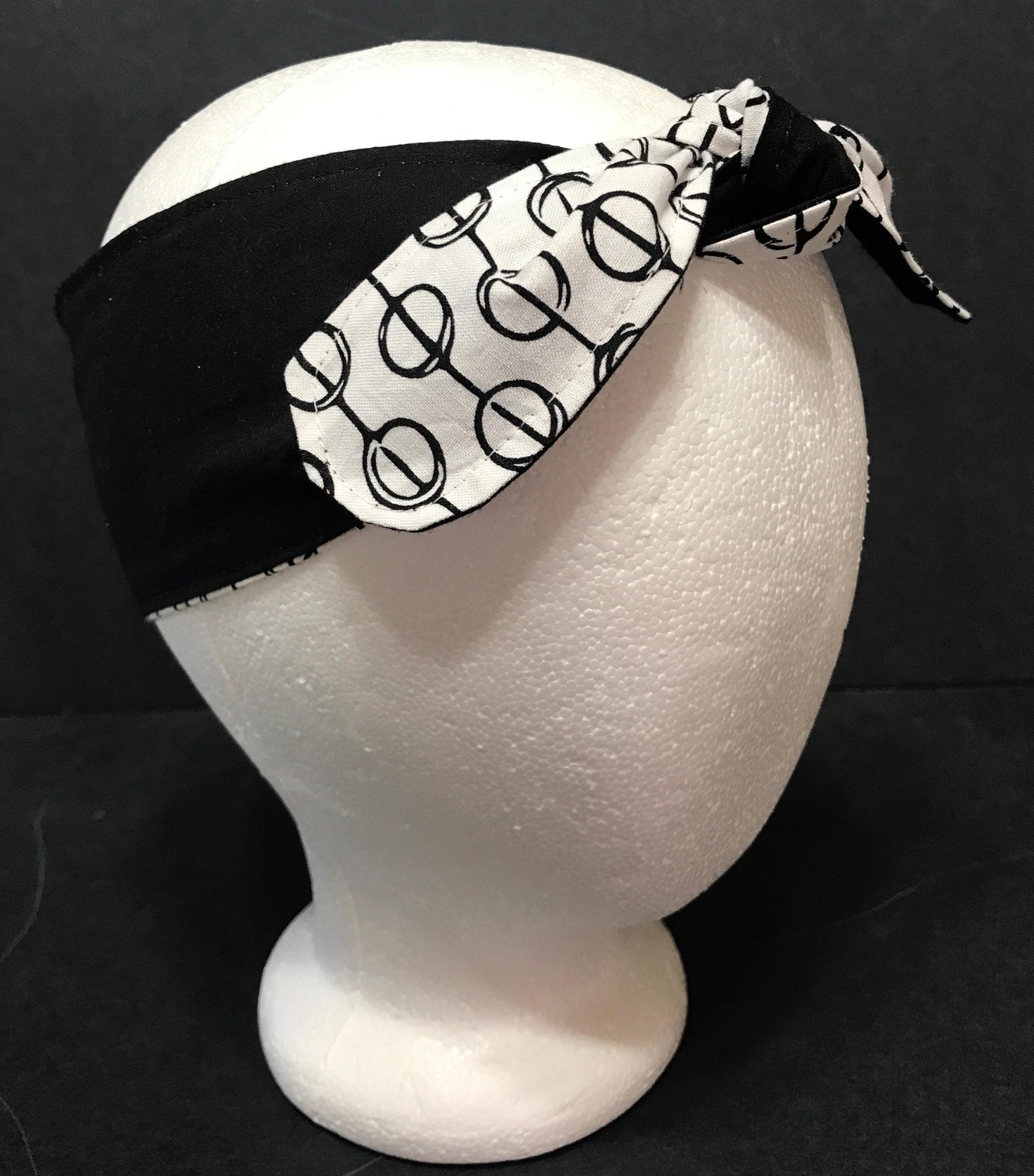 3” Wide Geometric Black & White Headband, self tie, hair wrap, pin up style, hair tie, retro style, scarf