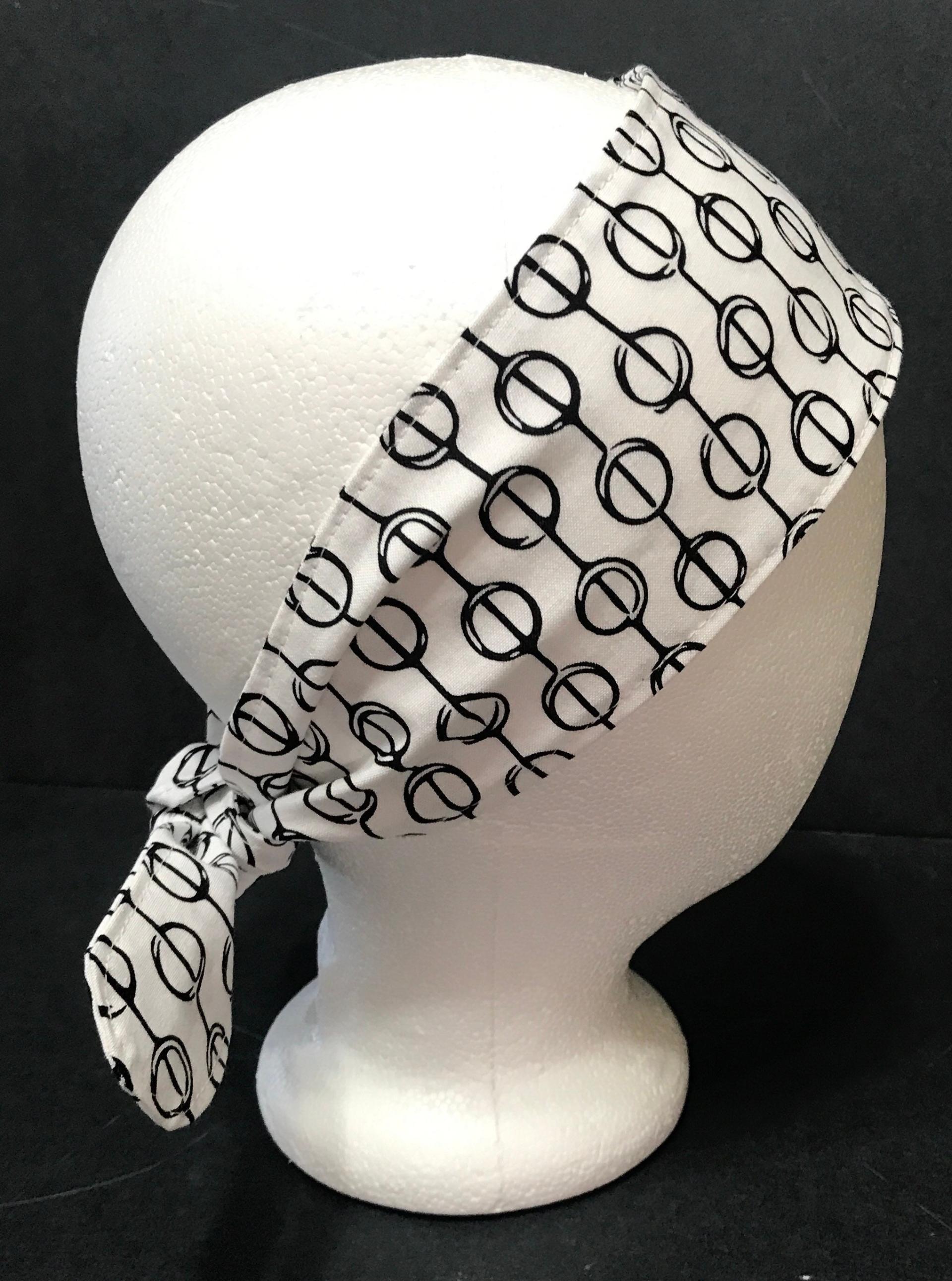 3” Wide Geometric Black & White Headband, self tie, hair wrap, pin up style, hair tie, retro style, scarf