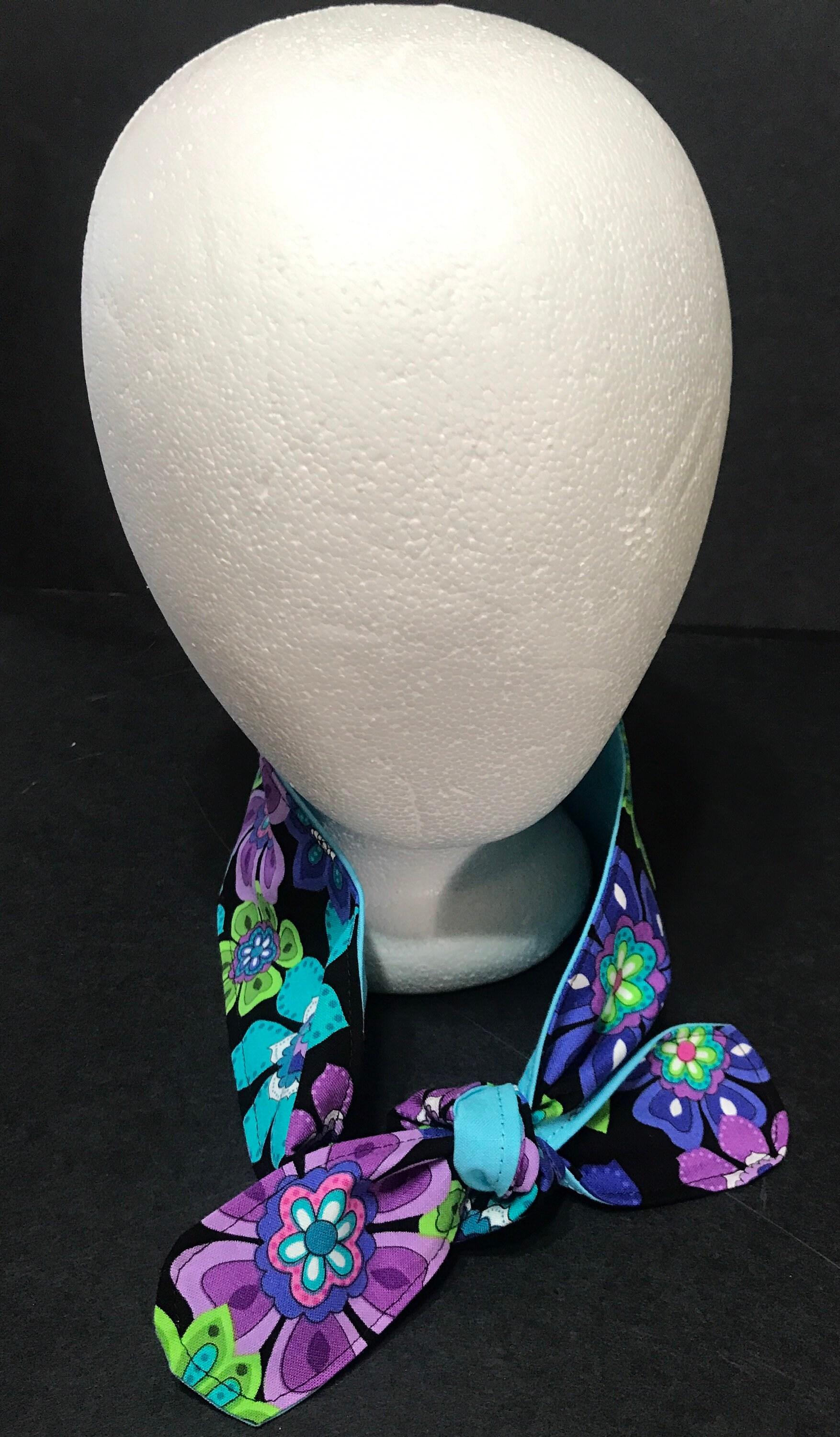 3” Wide Reversible Floral headband, hair wrap, pin up, hair tie, retro style, rockabilly, purple blue green black