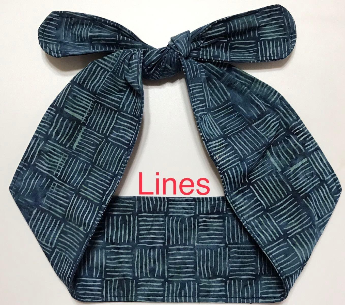 3” Wide Batik Dark Blue Headbands, hair wrap, pin up, hair tie, scarf, neckerchief, retro style, rockabilly