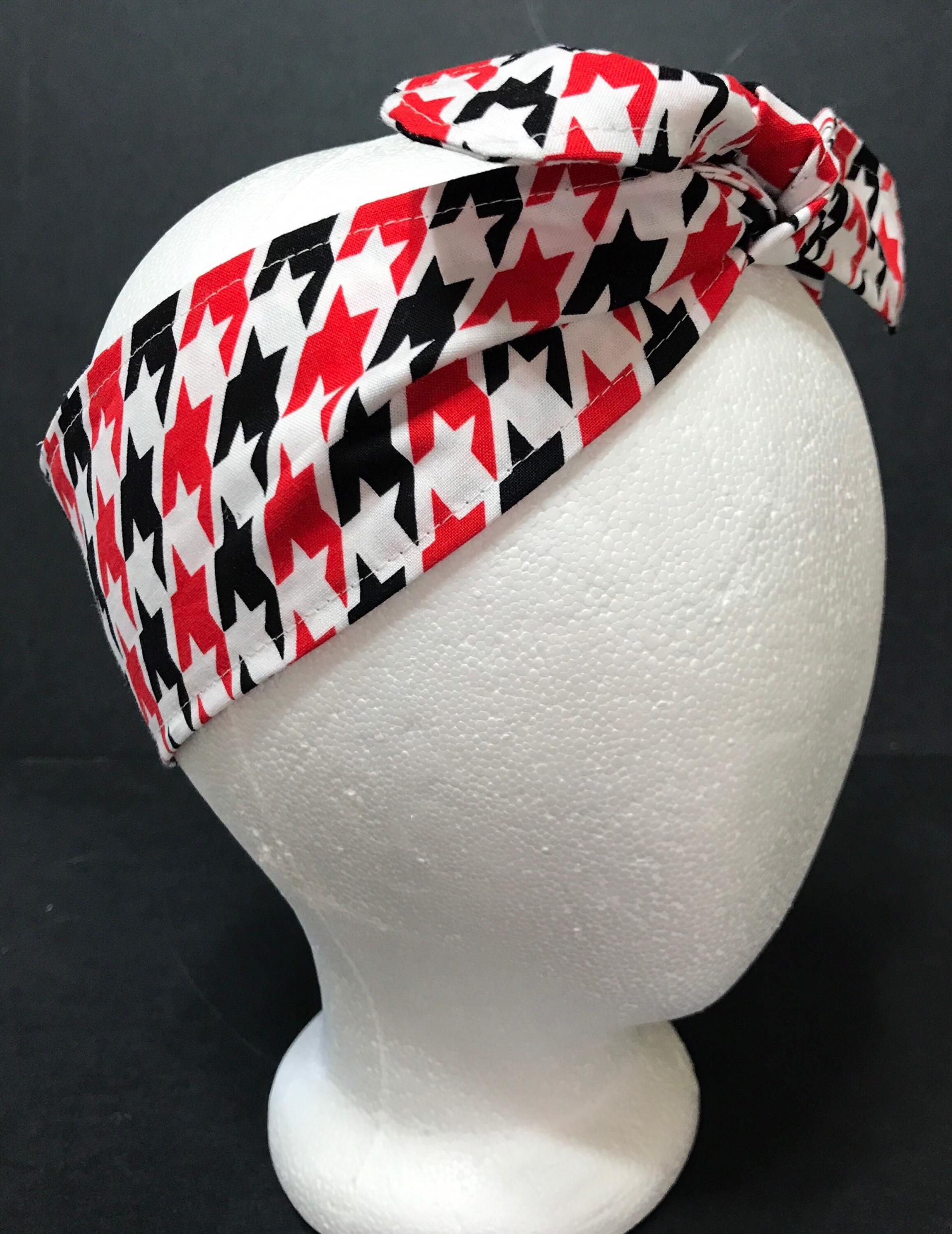 3” Wide Rockabilly headband, hair wrap, pin up, scarf, hair tie, neck, retro, diner music cars jukebox, red black white aqua