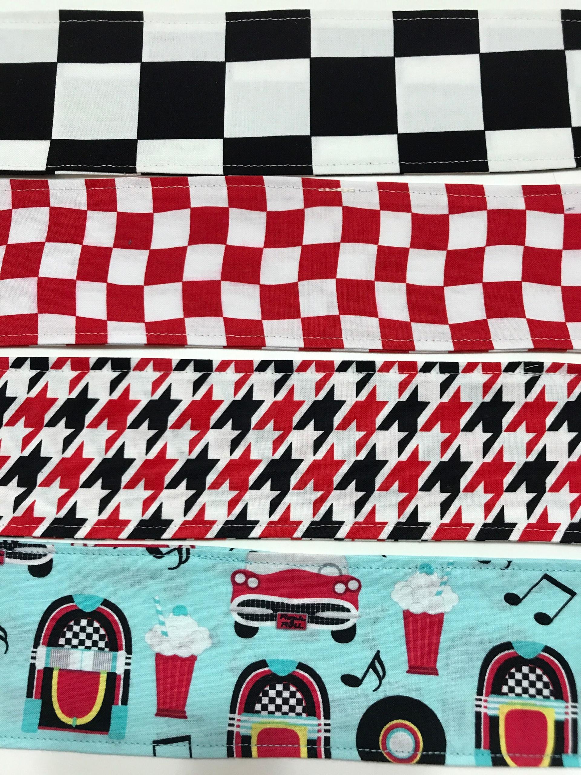 3” Wide Rockabilly headband, hair wrap, pin up, scarf, hair tie, neck, retro, diner music cars jukebox, red black white aqua