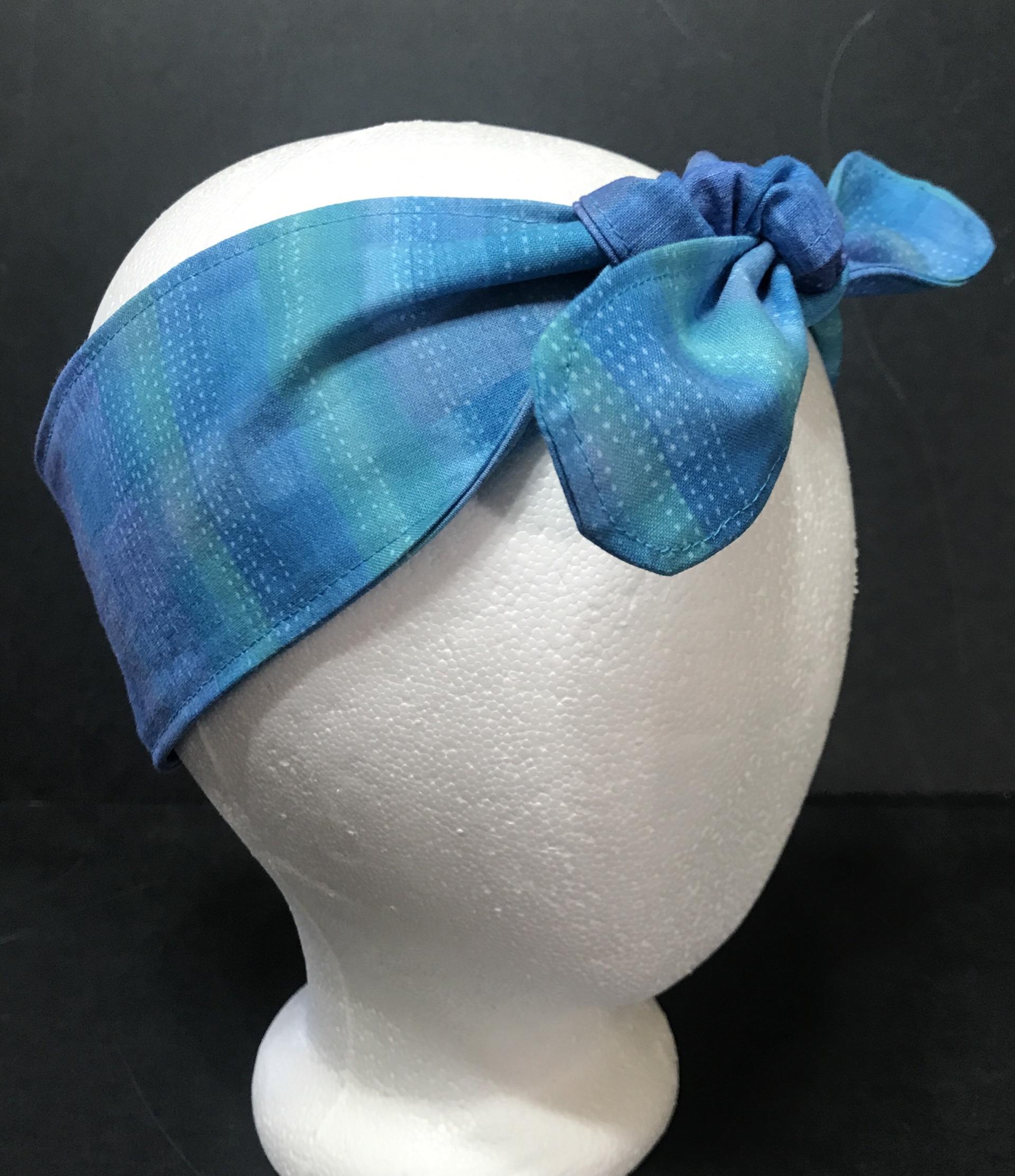 3” Wide Blue Headbands, self tie, hair wrap, pin up style, hair tie, retro tyle, rockabilly, choose print