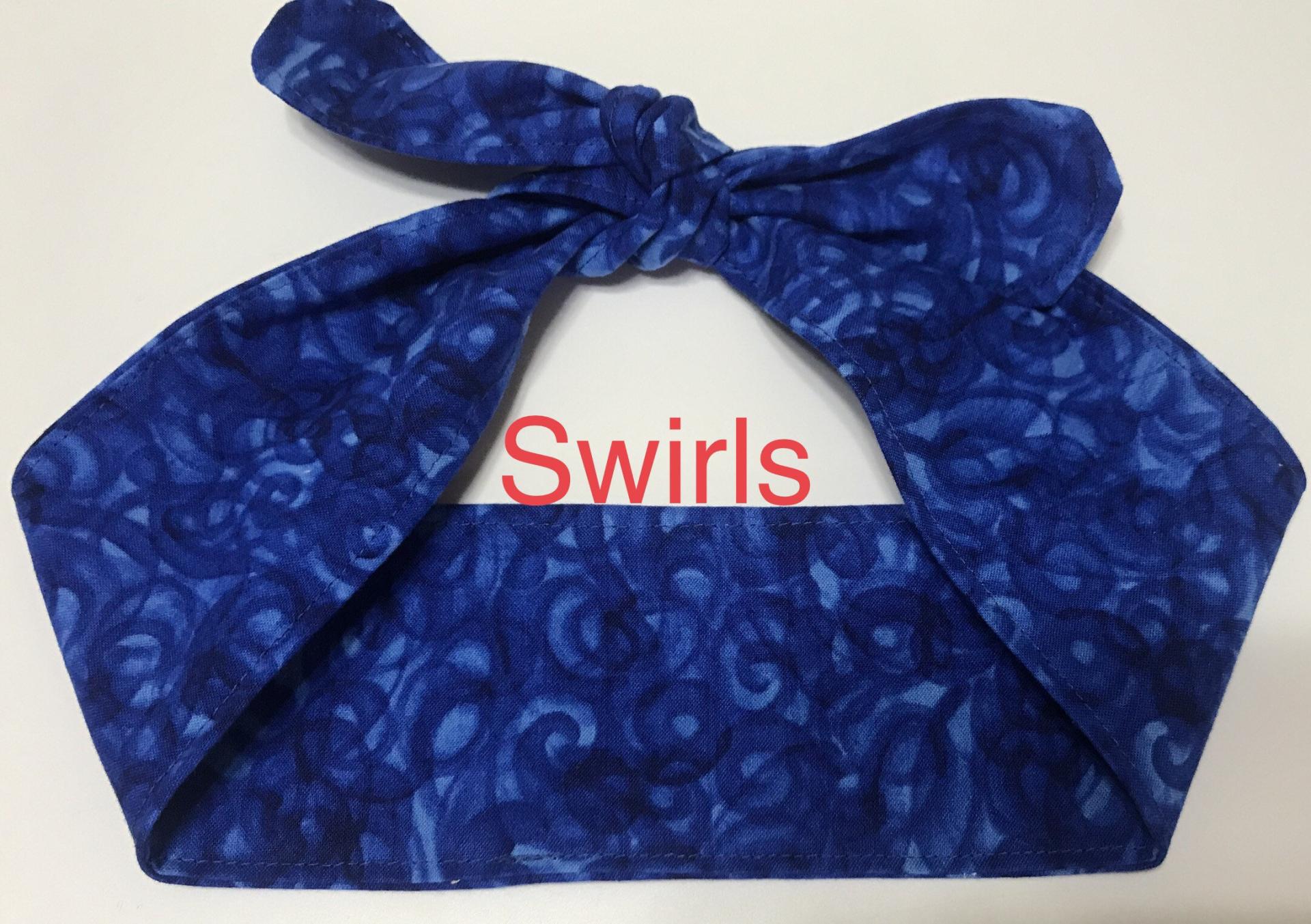 3” Wide Blue Headbands, self tie, hair wrap, pin up style, hair tie, retro tyle, rockabilly, choose print