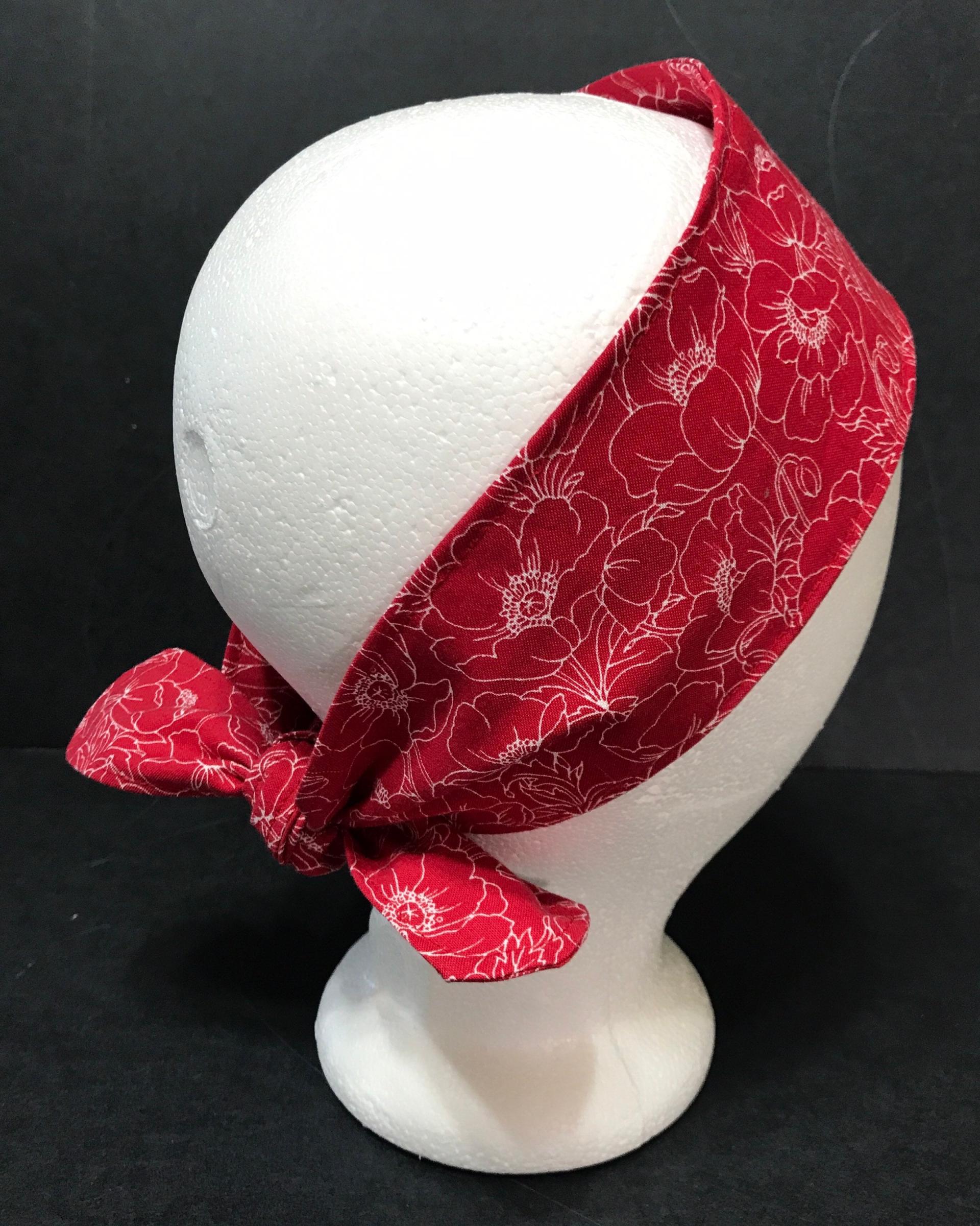 3” Wide Poppies Floral headband, self tie, hair wrap, pin up style, hair tie, retro style, rockabilly, scarf