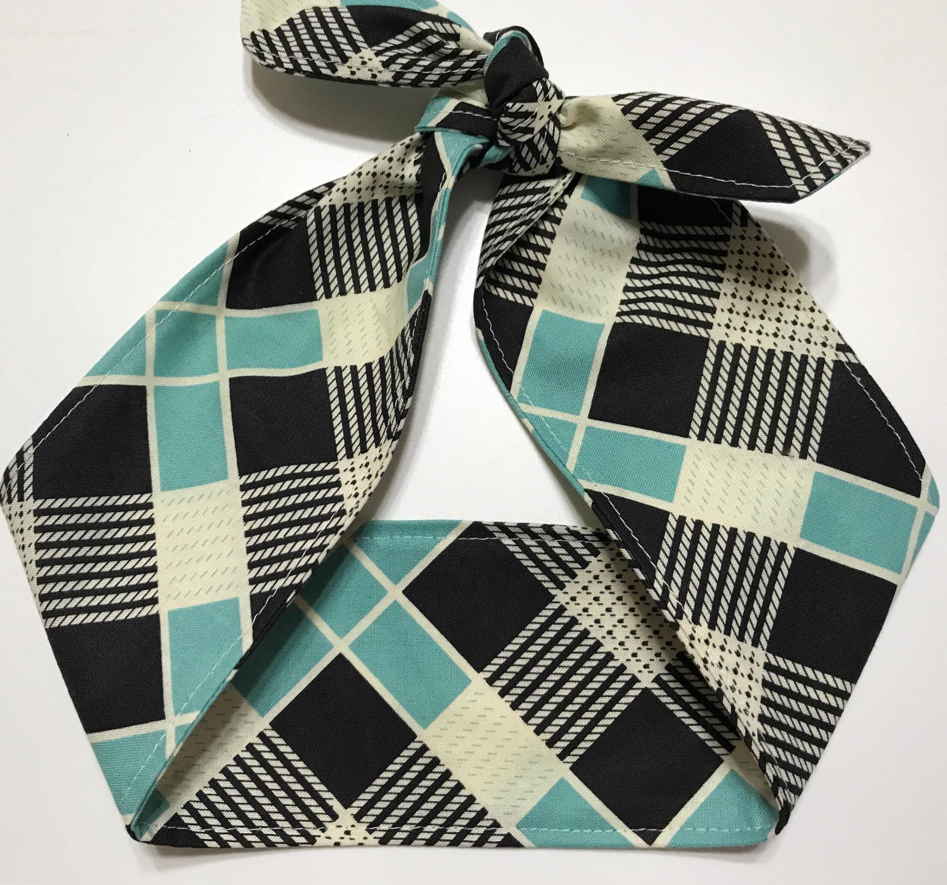 3” Wide Plaid headband, hair wrap, fabric headband, pin up, hair tie, neck, retro, rockabilly, purse or handbag scarf, 100% cotton