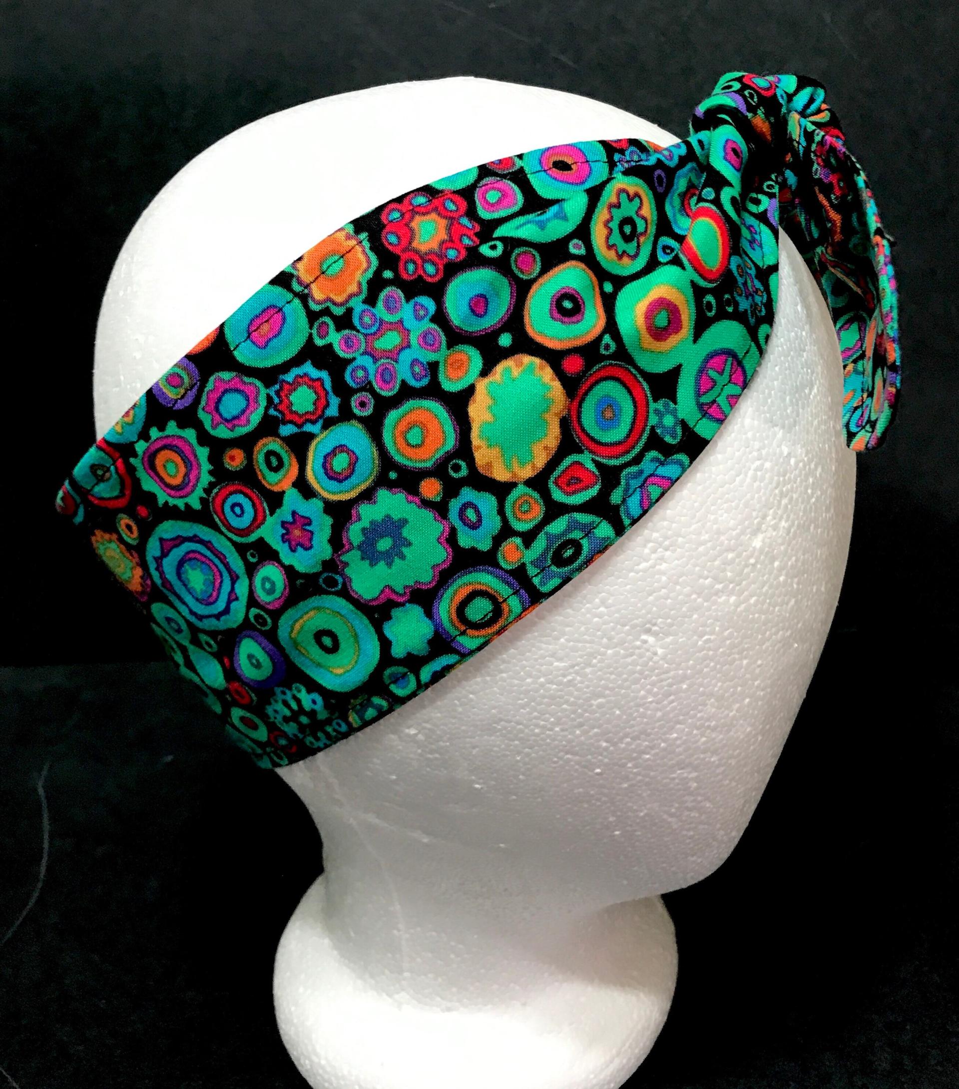 3” Wide Kaffe Fassett Paperweight print headband, self tie, hair wrap, head wrap, pin up, hair tie, retro, rockabilly, scarf