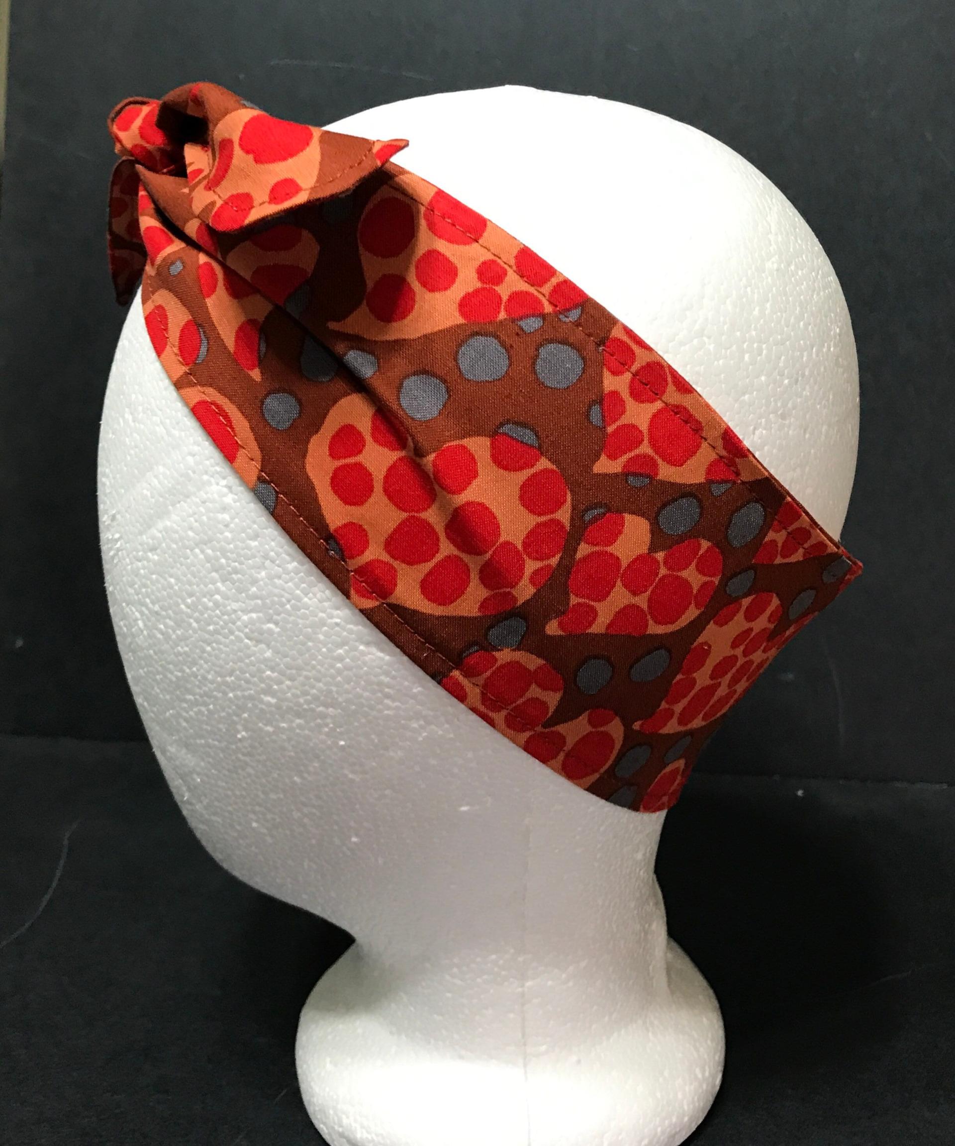 3” Wide Hearts Headband, Kaffe Fassett Disco Dots hearts print, hair wrap, self tie, head wrap, pin up style, hair tie, retro style, rockabilly