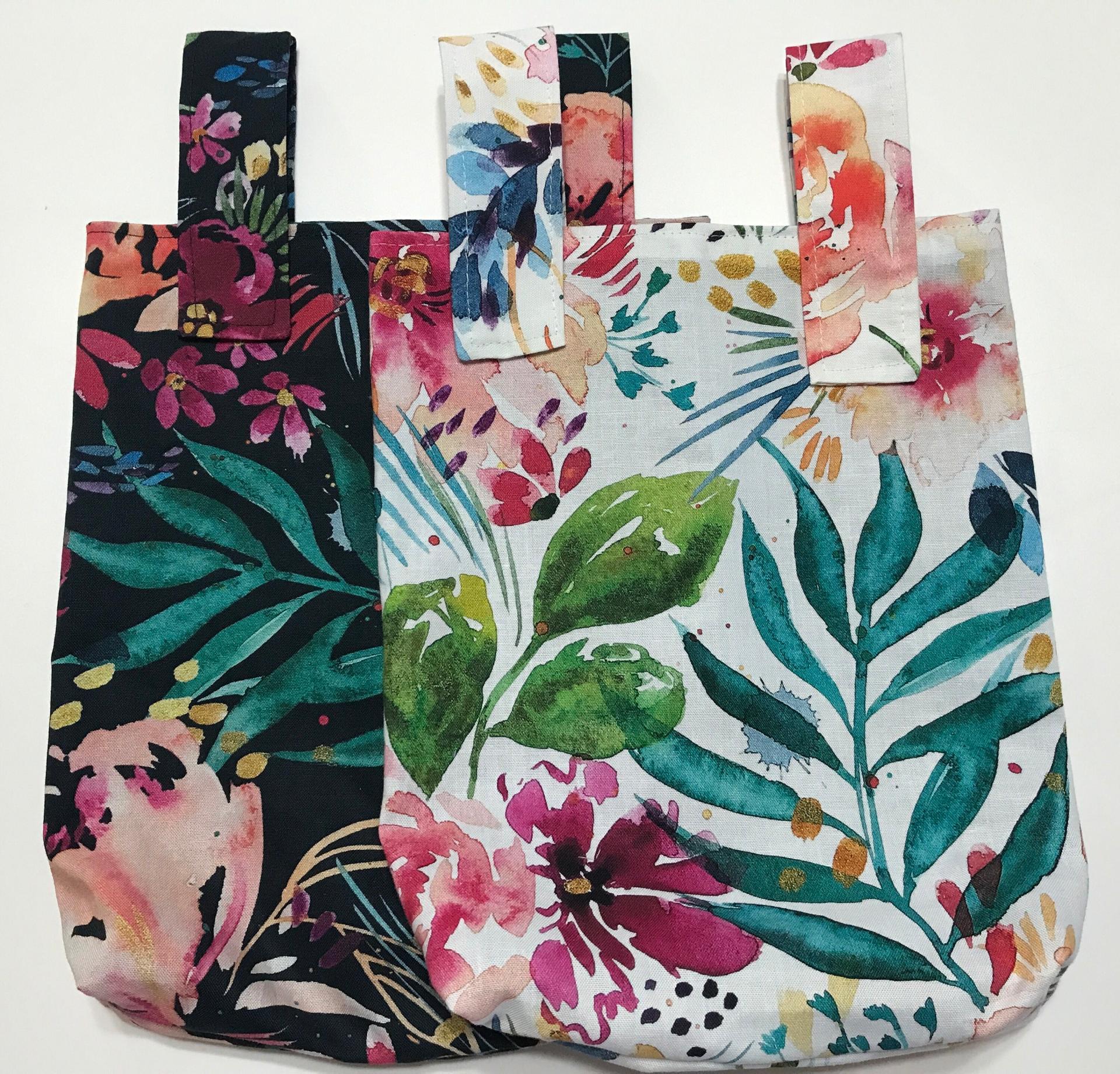 Simple small basic crutch bag in watercolor floral print, hanging bag, walker bag, scooter handlebars, caddy