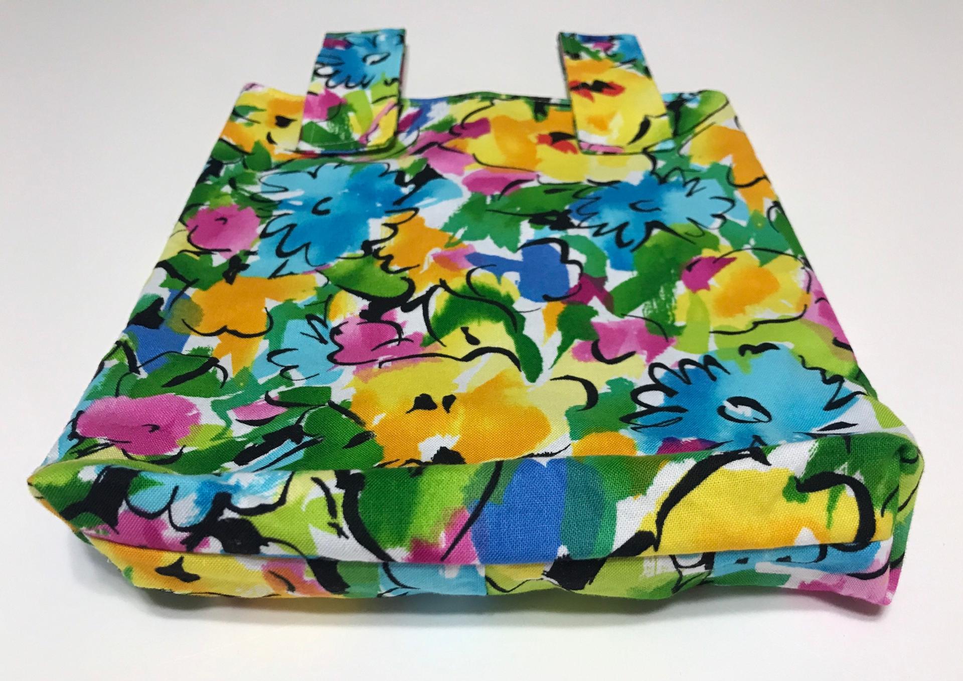 Simple small basic crutch bag, walker bag, scooter handlebars bag, bed rail caddy, hook and loop, bright floral, watercolor flowers, hanging bag