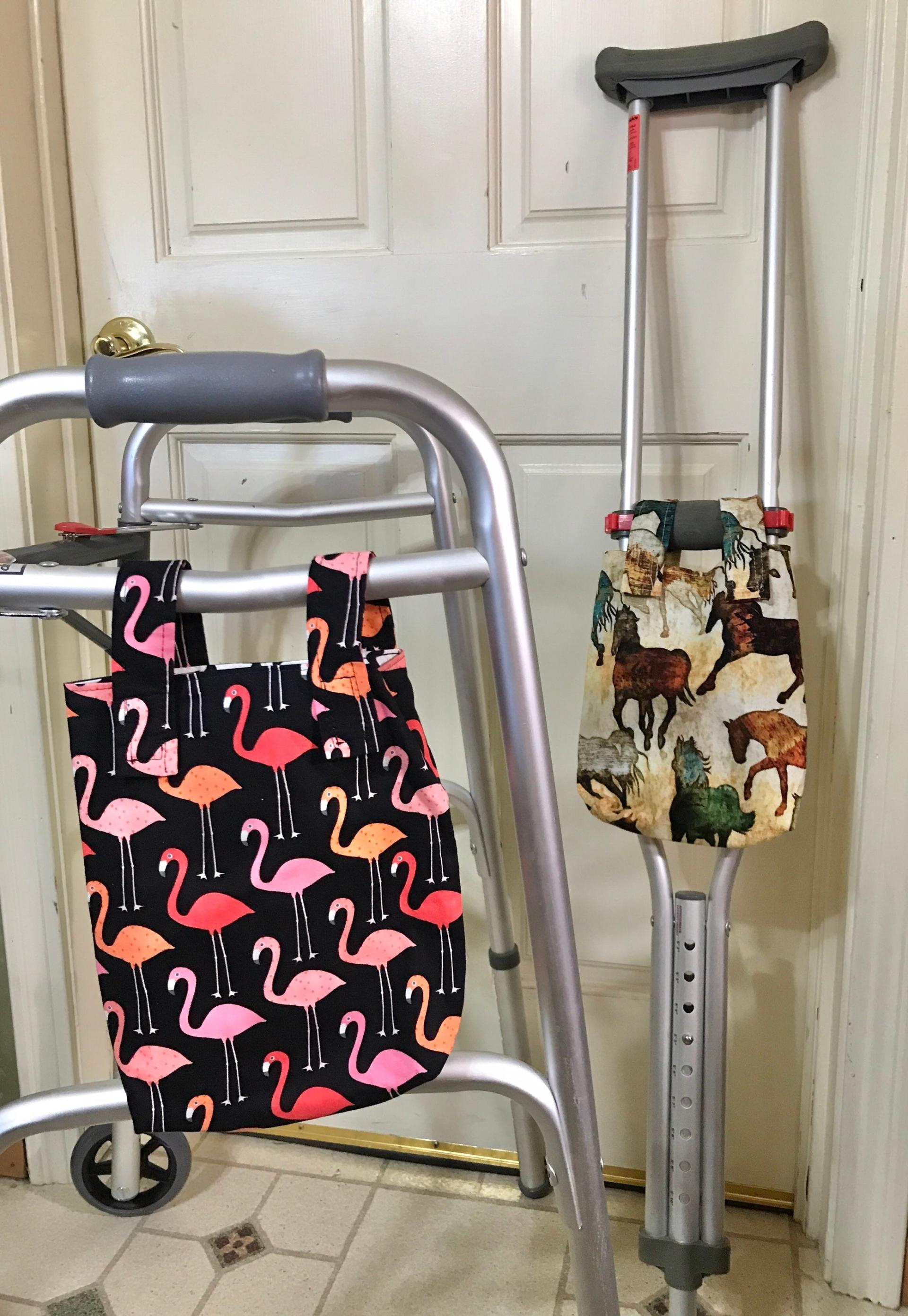 Blue hearts simple small basic crutch bag, walker bag, scooter handlebars, bed rail caddy, hook & loop, hanging bag