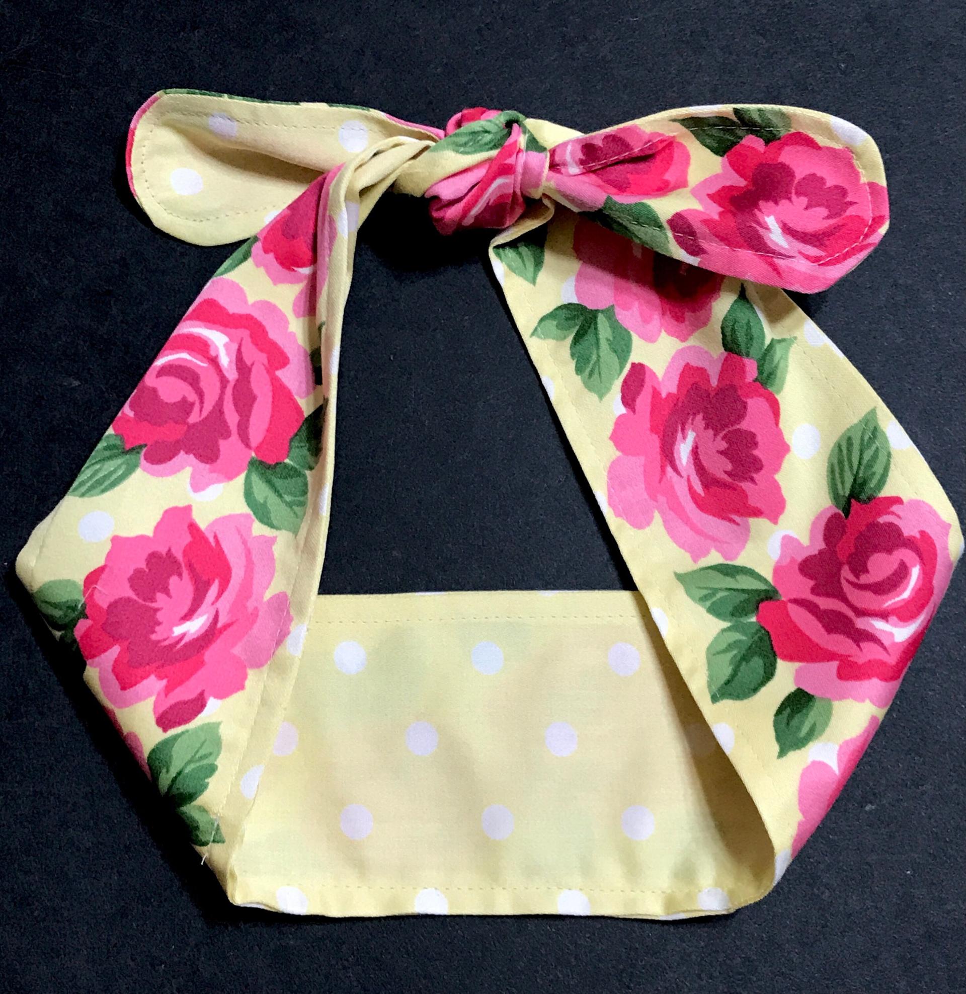 3” Wide Reversible Roses Floral Headband, hair wrap, pin up, hair tie, retro style hair accessory, purse scarf
