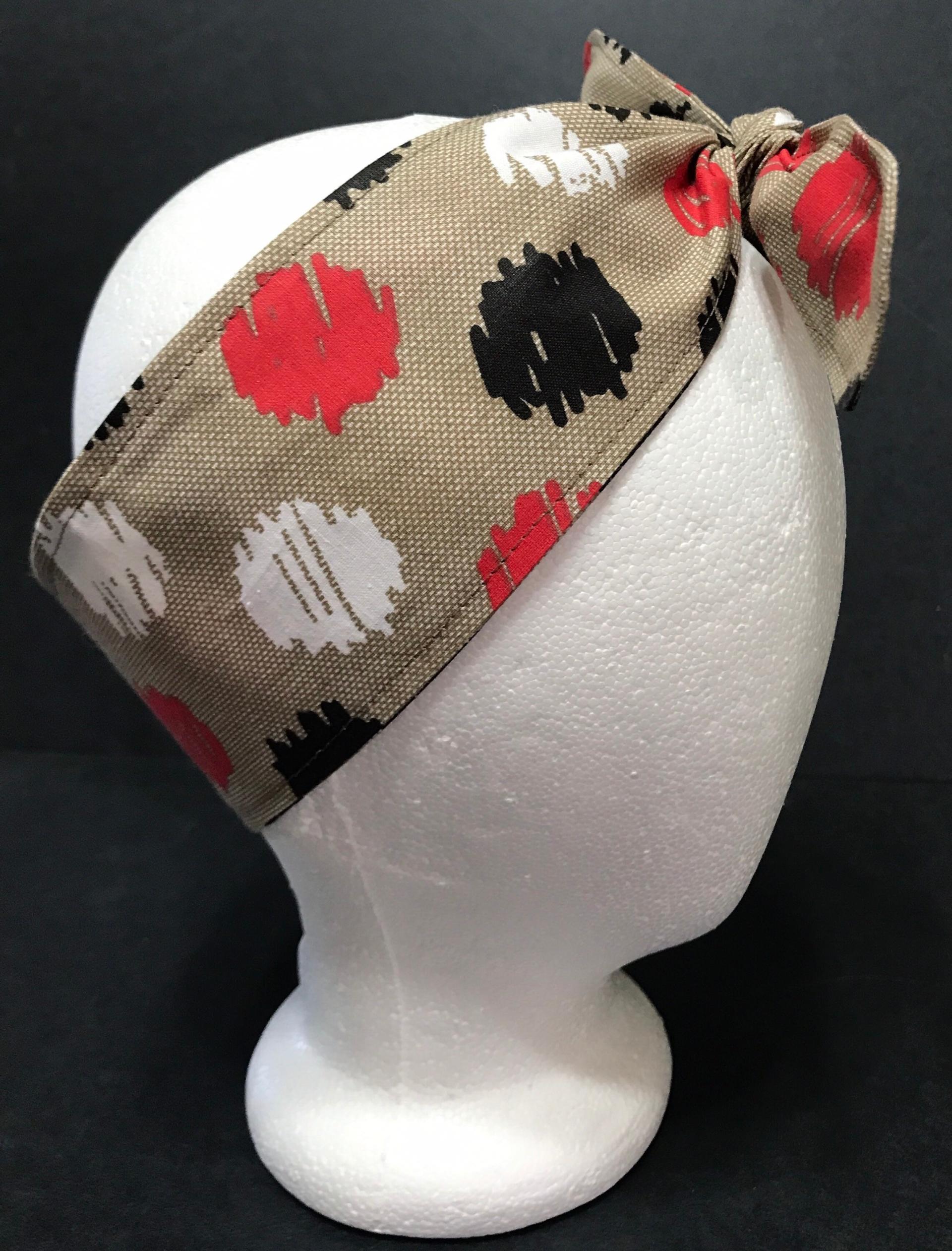 3” Wide Large Dots headband, hair wrap fabric headband, pin up, hair tie, retro accessory, neckerchief, blue white tan red black