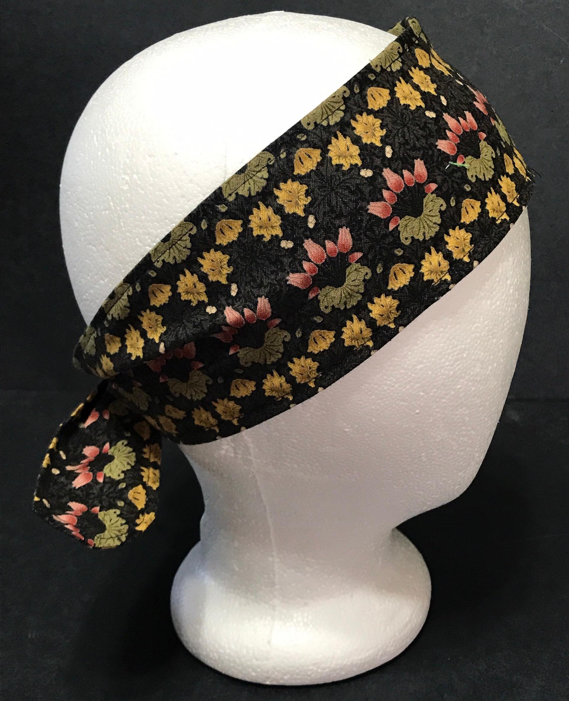 3” Wide William Morris headband, self tie, floral, hair tie, hair wrap, pin up style, retro style