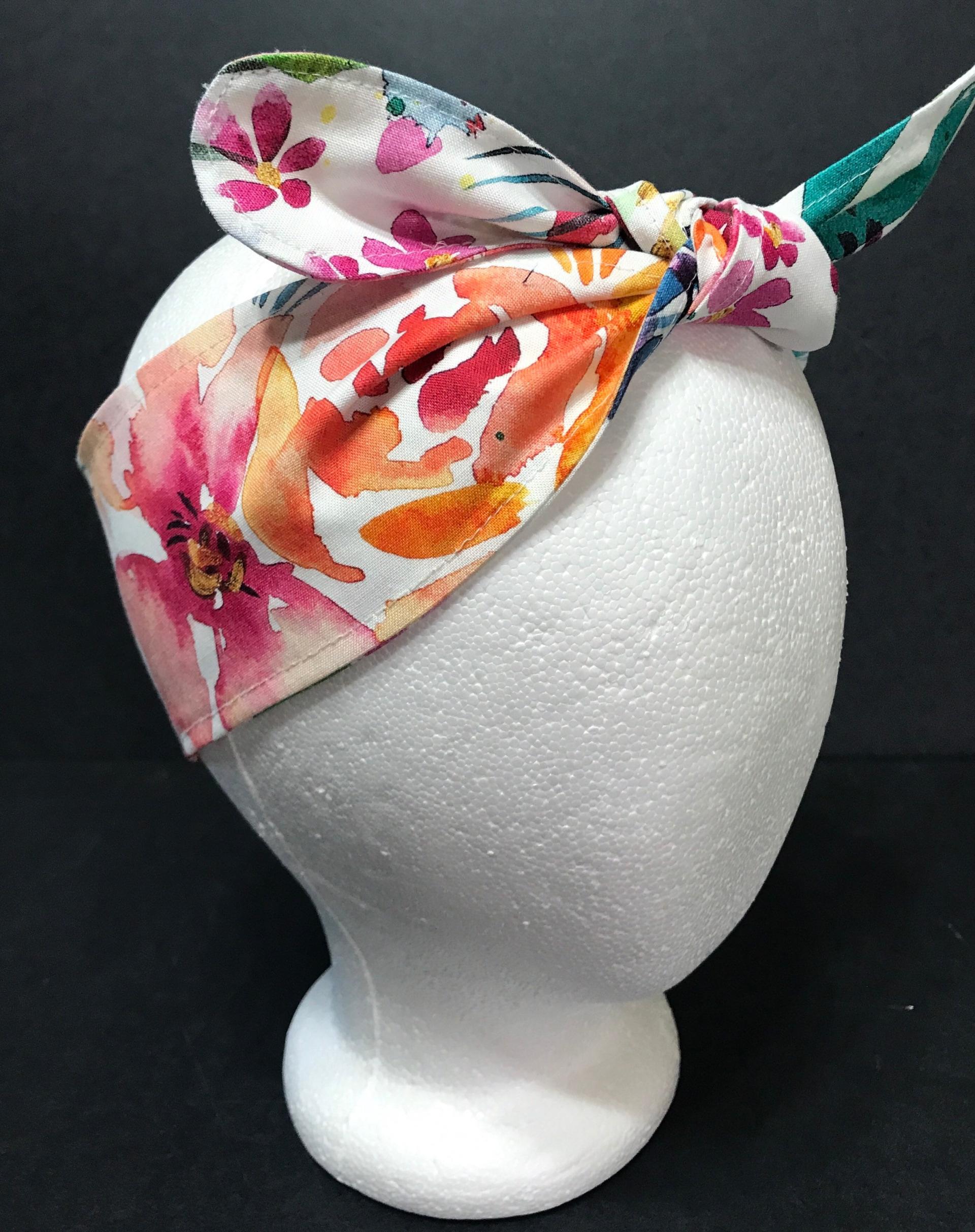 3” Wide Watercolor Floral Headband, self tie, hair wrap, scarf, pin up style, hair tie, retro style, tropical flowers