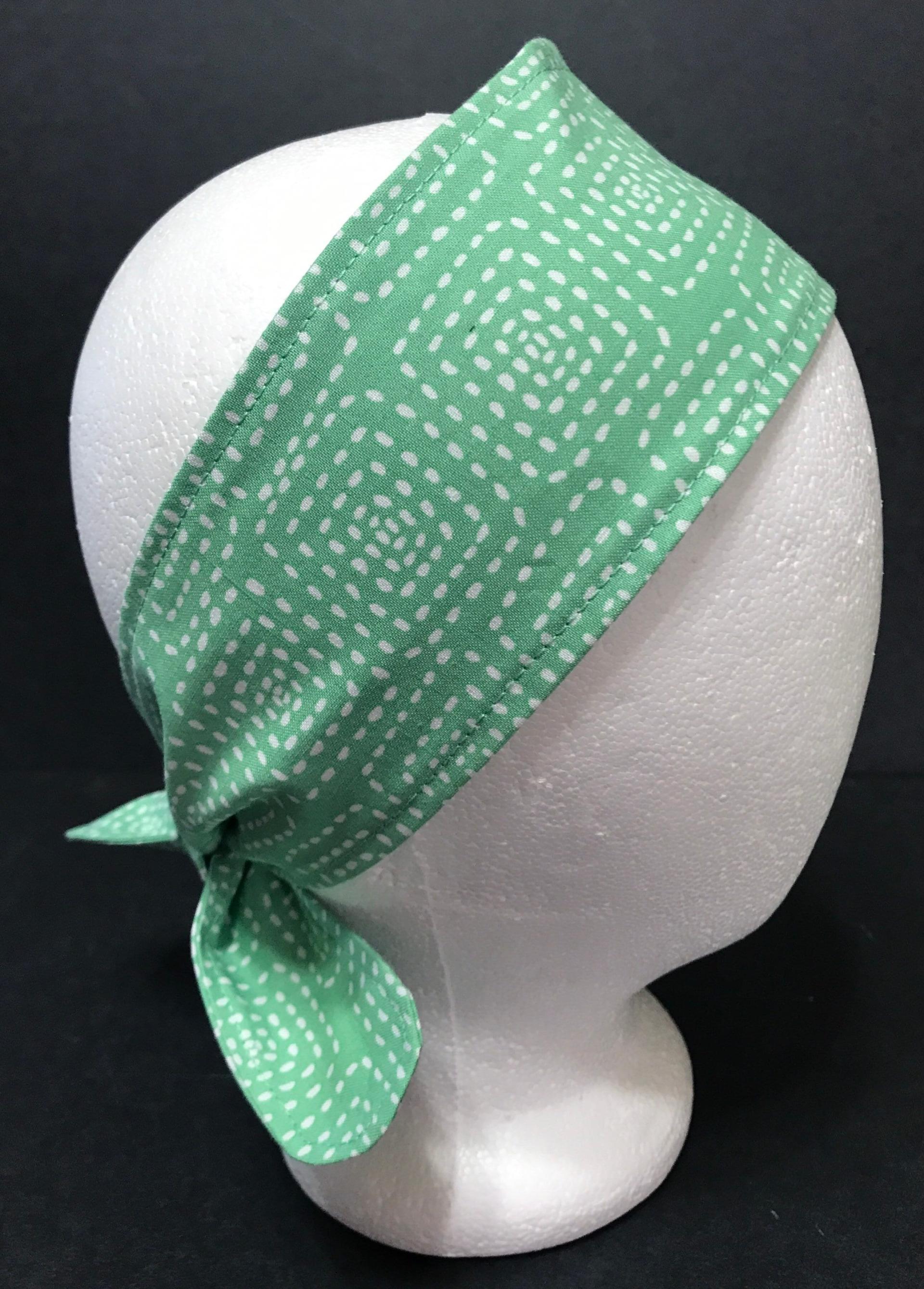 3” Wide Sage Green headband, self tie, hair wrap, pin up style, retro style, rockabilly, scarf, geometric print