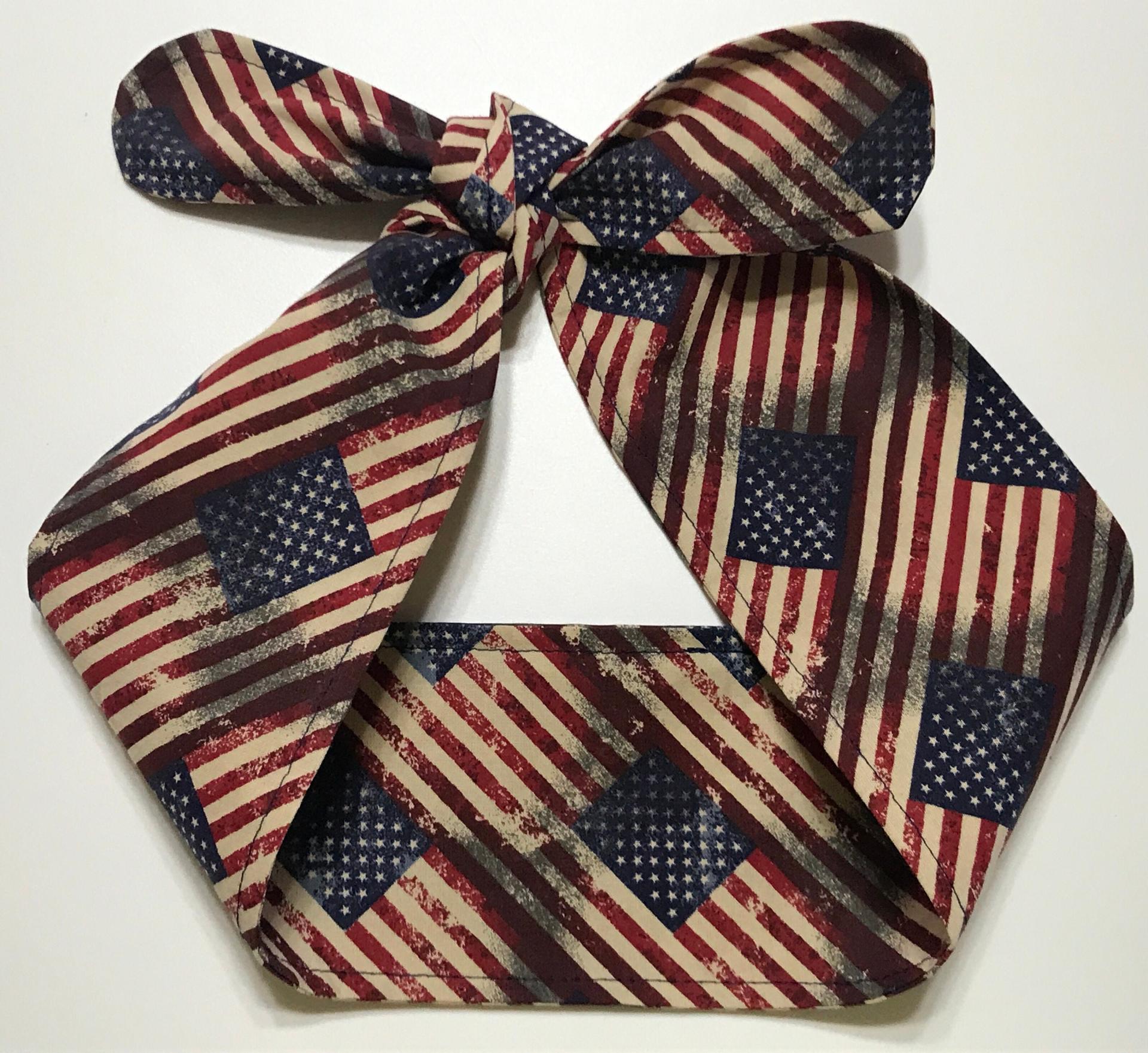 3” Wide American flag headband, self tie, hair wrap, pin up style, hair tie, retro style, rockabilly, stars & stripes