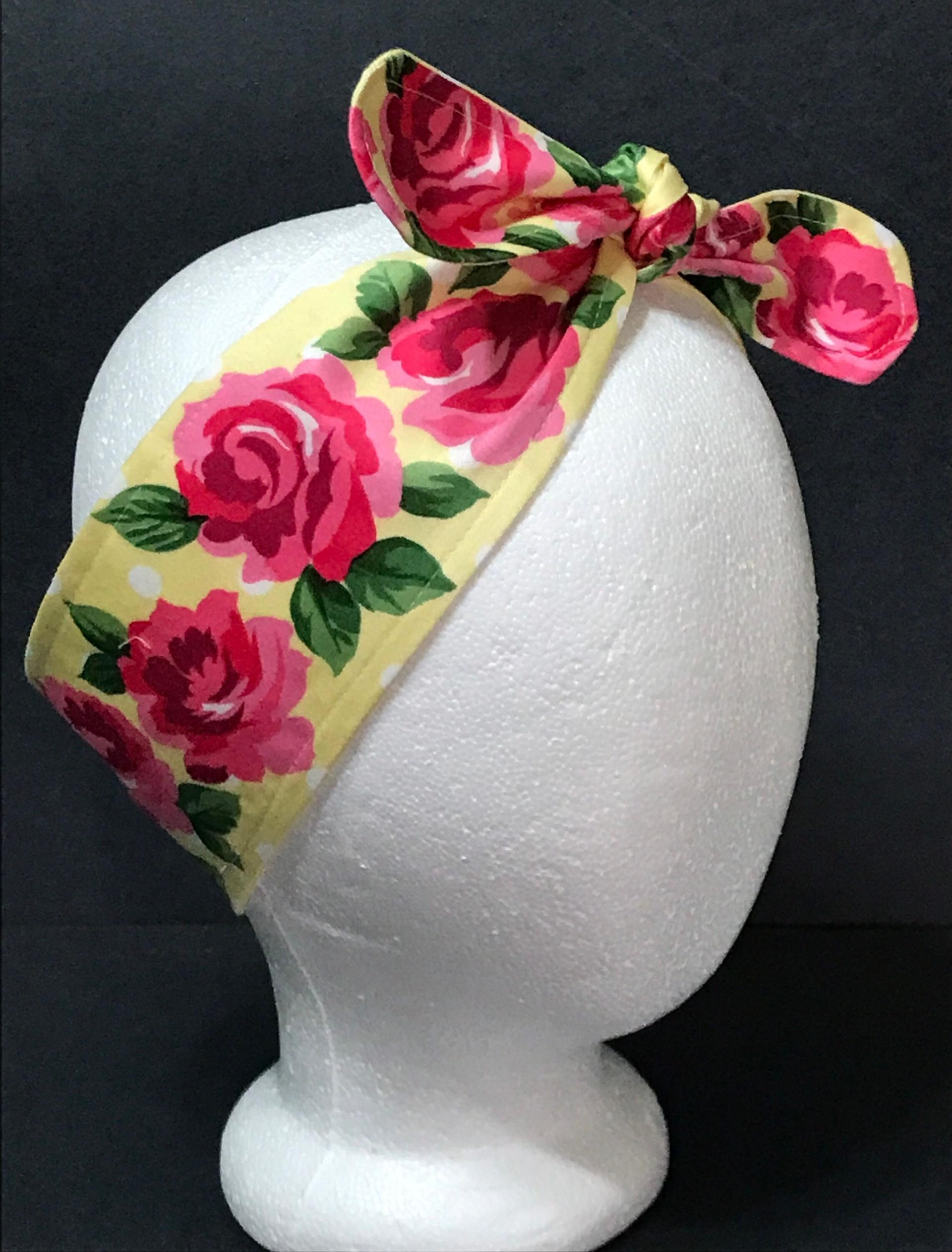 3” Wide Reversible Roses Floral Headband, hair wrap, pin up, hair tie, retro style hair accessory, purse scarf