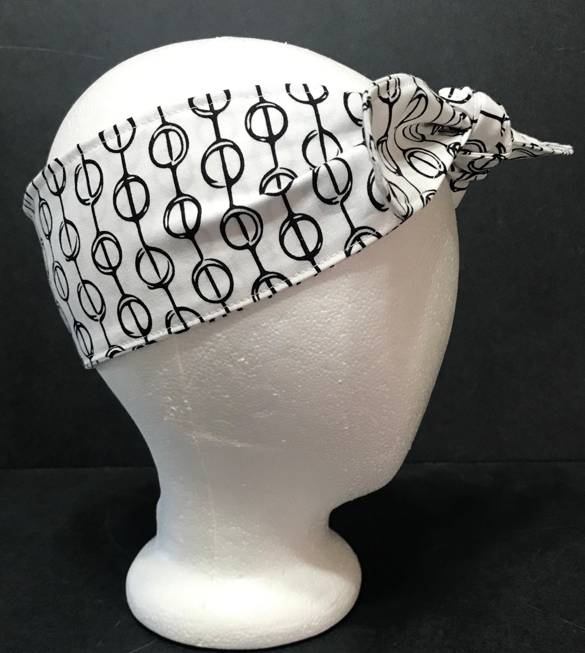 3” Wide Geometric Black & White Headband, self tie, hair wrap, pin up style, hair tie, retro style, scarf