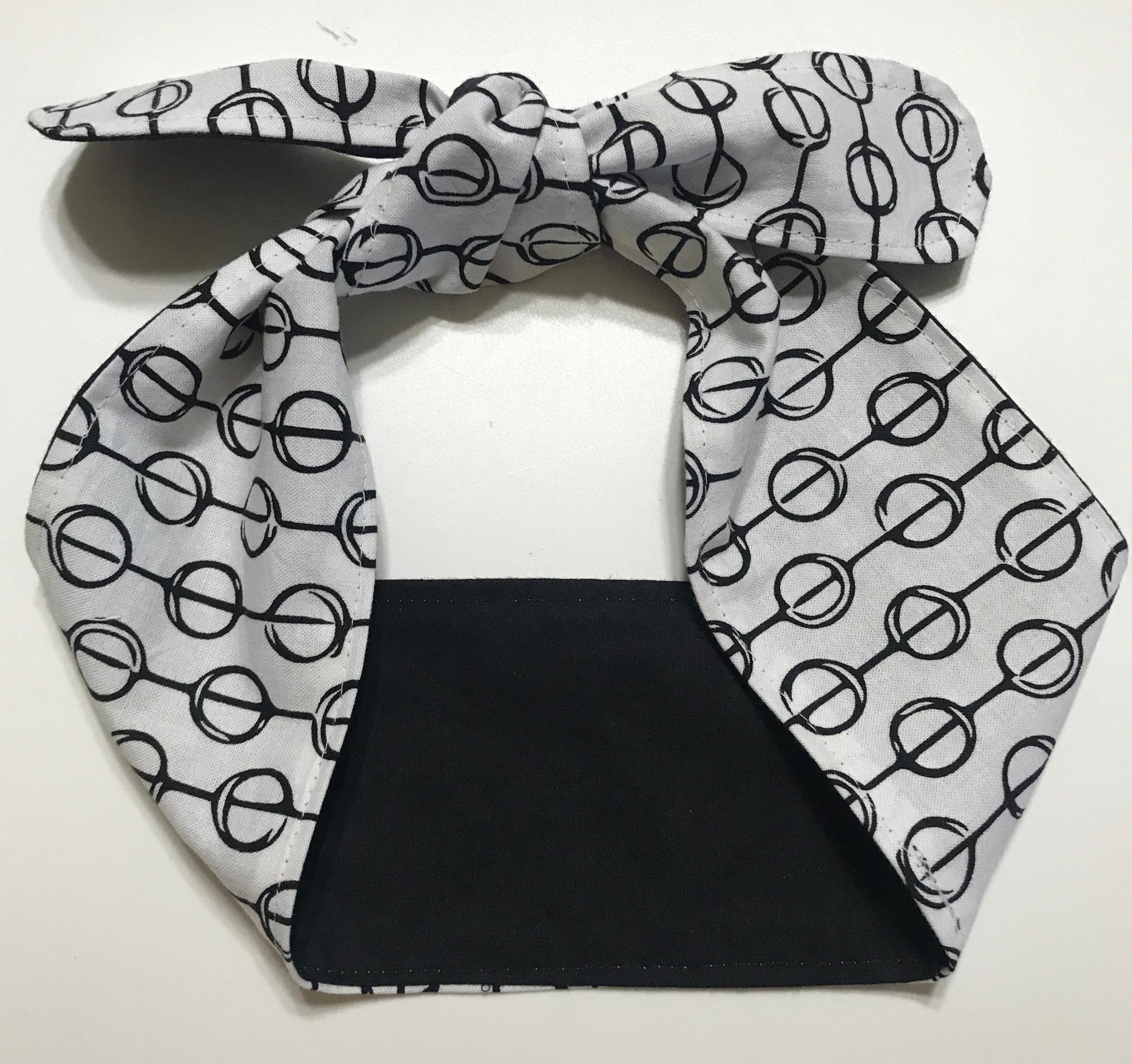 3” Wide Geometric Black & White Headband, self tie, hair wrap, pin up style, hair tie, retro style, scarf