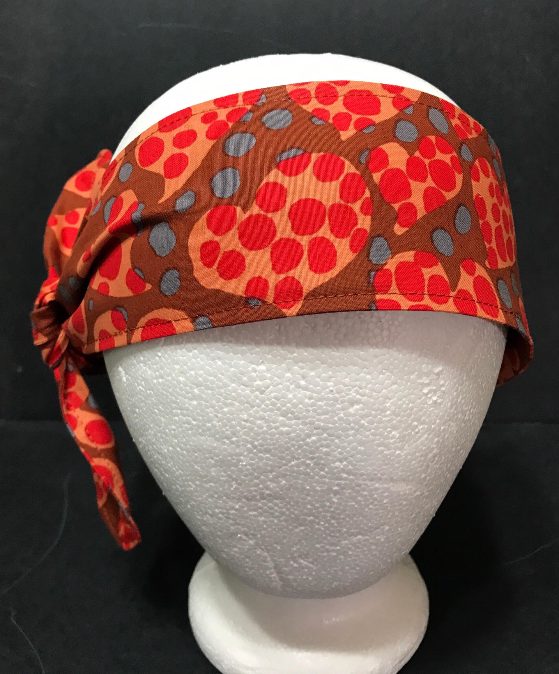 3” Wide Hearts Headband, Kaffe Fassett Disco Dots hearts print, hair wrap, self tie, head wrap, pin up style, hair tie, retro style, rockabilly