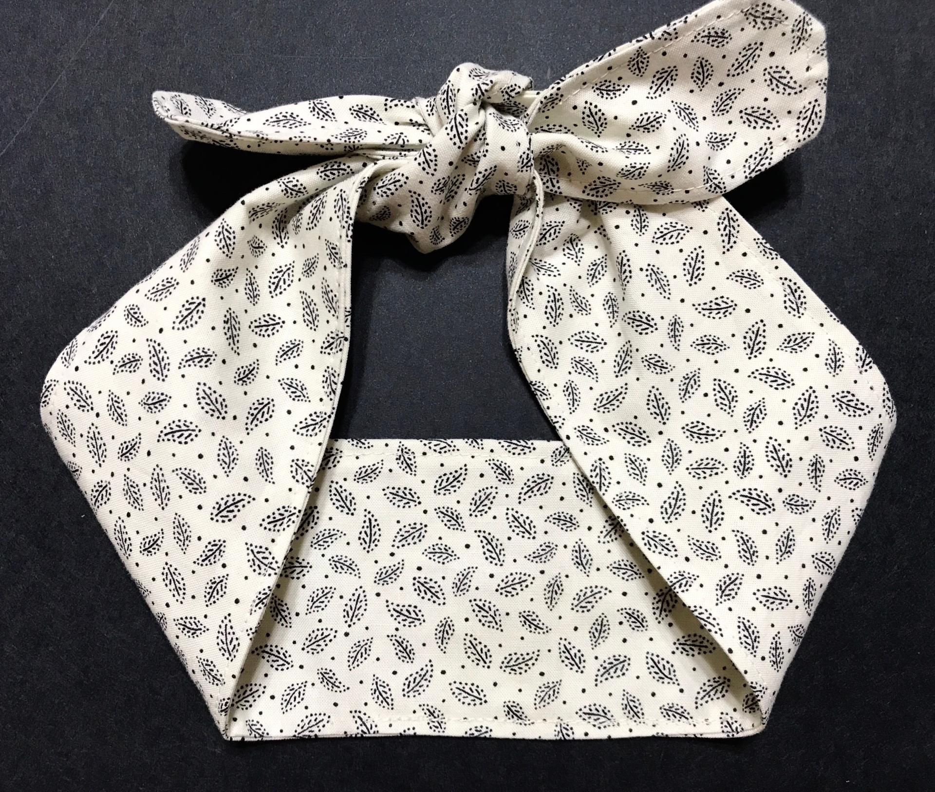 3” W  headband, hair wrap, neutral colors, pin up, hair tie, neck, retro hair accessory, tiny small flowers, leaves, botanical