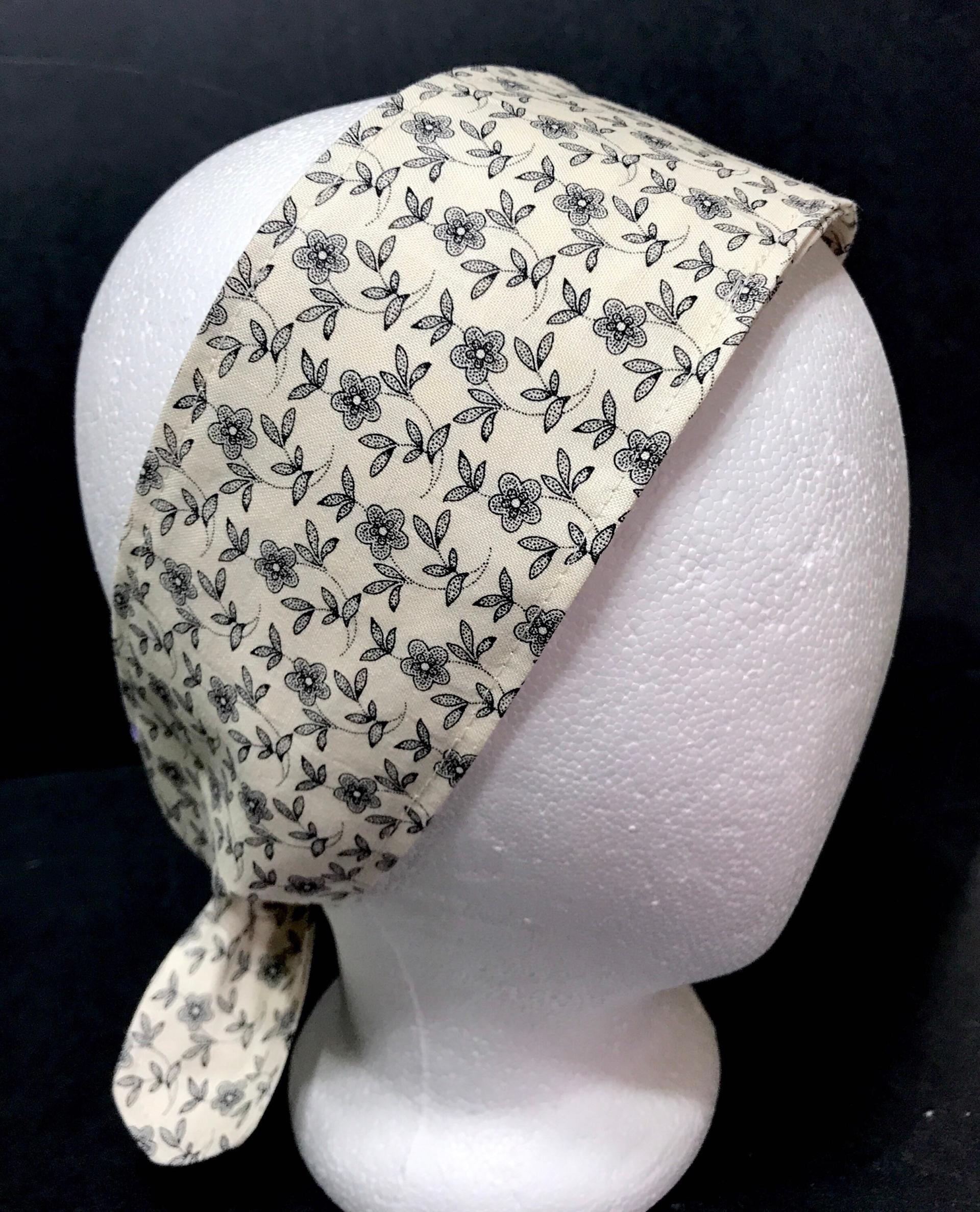 3” Wide headband, self tie, flowers or leaves, neutral colors, pin up, hair tie, hair wrap, retro, botanical print