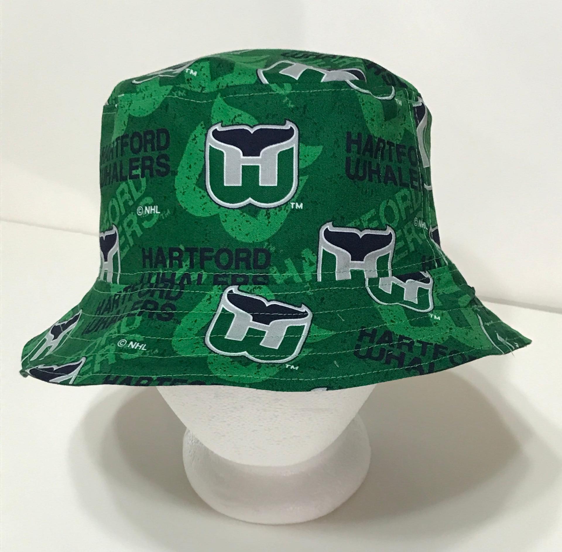 Hartford Whalers Reversible Bucket Hat, Handmade from licensed fabric, S-XXL,  Reversible to solid green