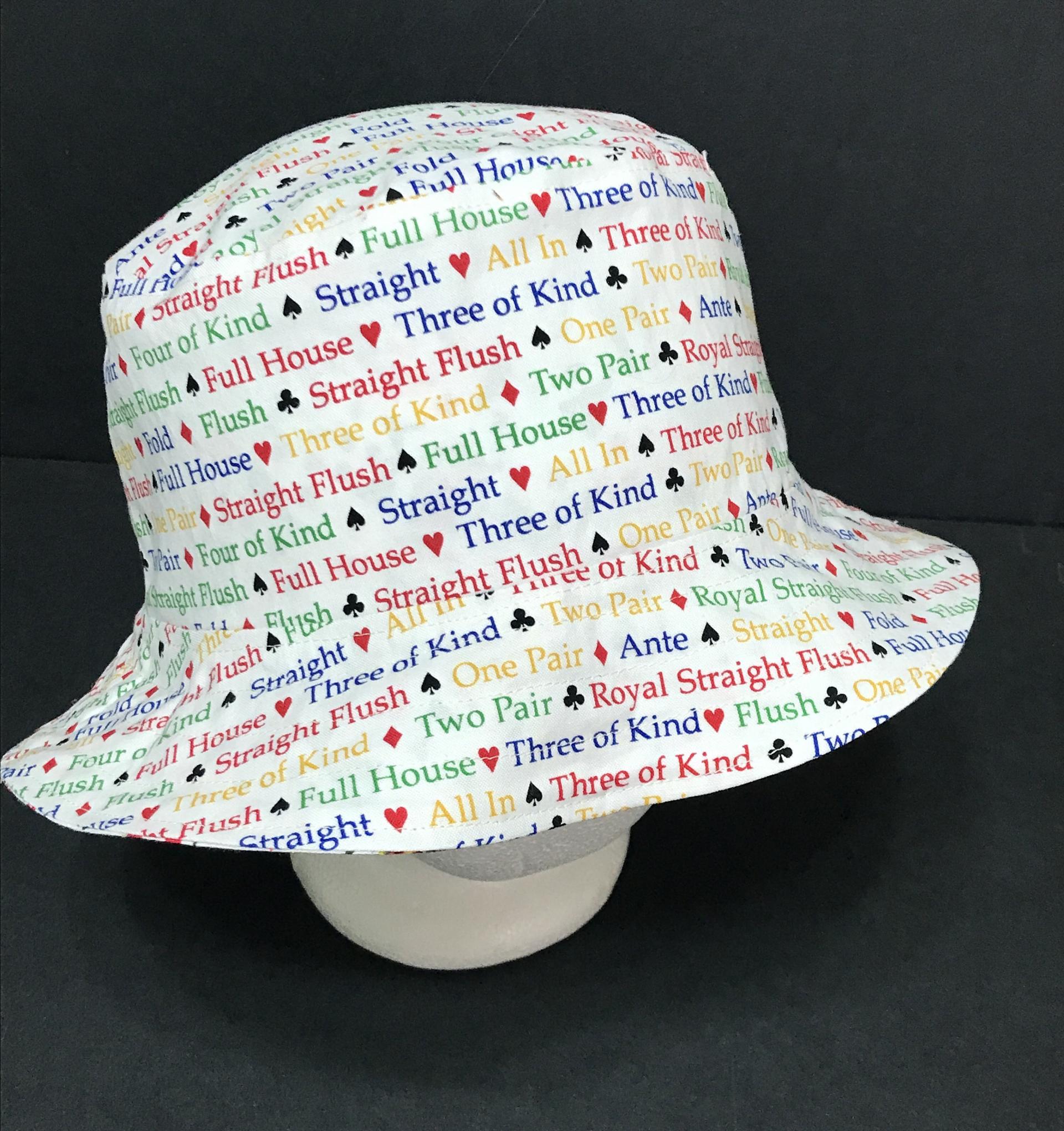Poker Bucket Hat, Playing Cards Theme, Reversible,  Sizes up to 4XL, summer hat, fishing hat, sun hat, floppy hat, gift for poker player