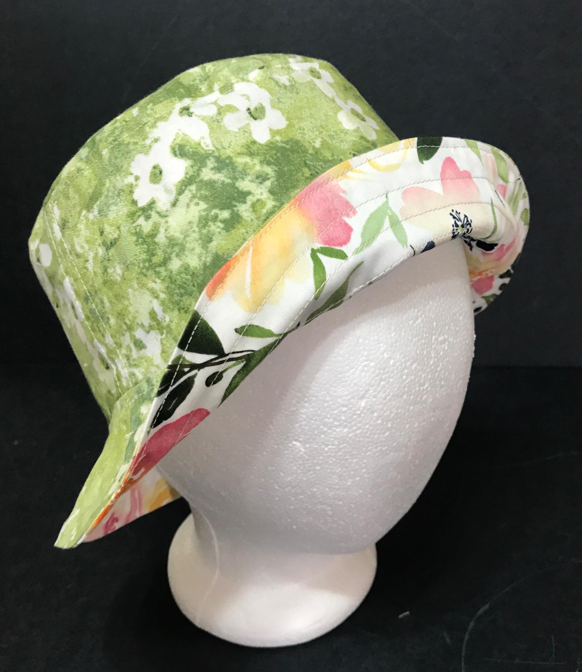 Watercolor Floral Summer Bucket Hat, Size MEDIUM, Reverses to Green Floral, Flowers, Gift for Her, Floppy Hat, Lightweight Hat, Summer Hat