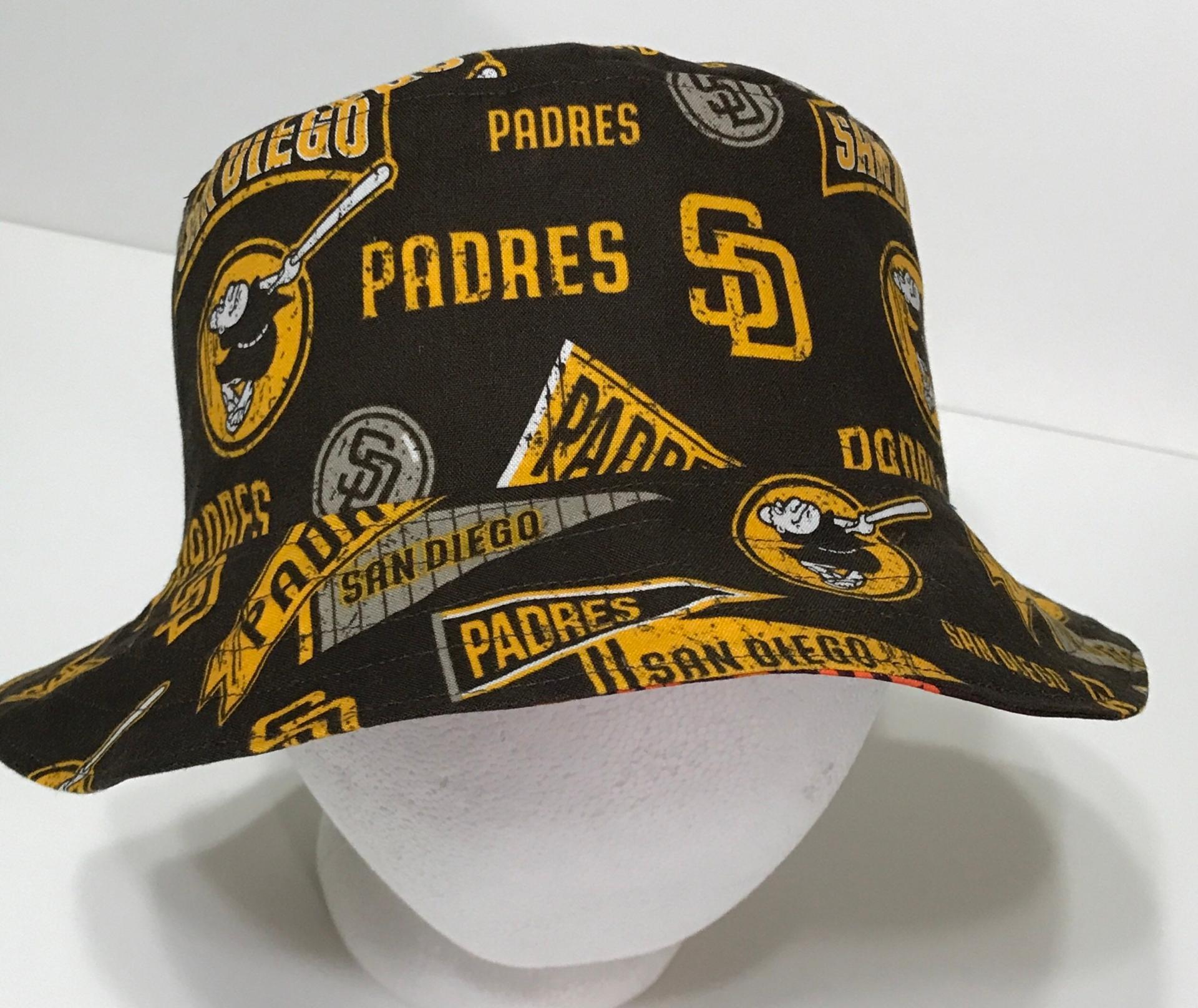 San Diego Padres Bucket Hat, Reversible to Solid Brown, Unisex Sizes up to 4XL, cotton, fishing hat, sun hat, floppy hat, handmade