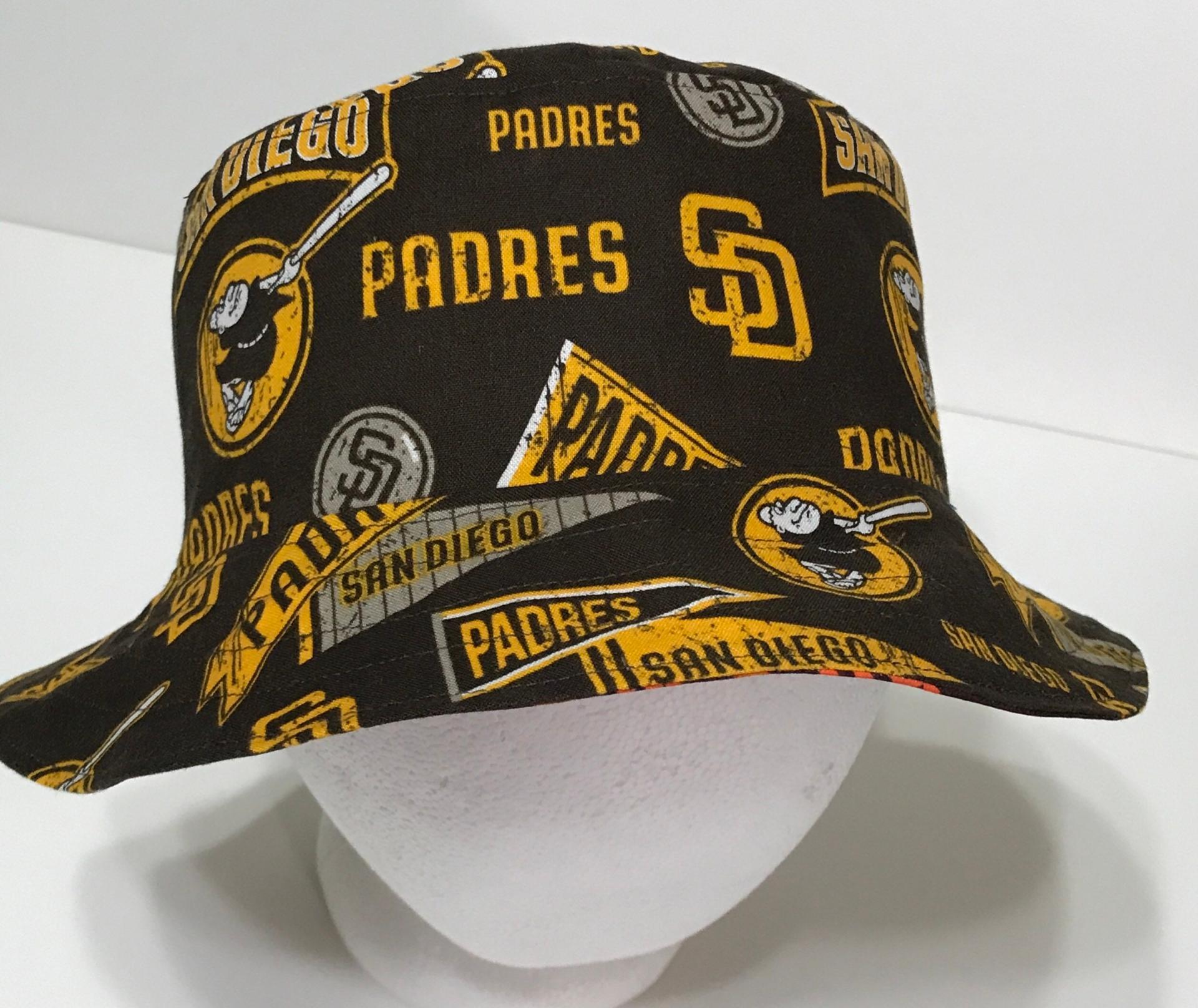 San Diego Padres Bucket Hat, Reversible to Solid Brown,  Sizes S-XXL, Unisex, cotton, fishing hat, sun hat, floppy hat, handmade