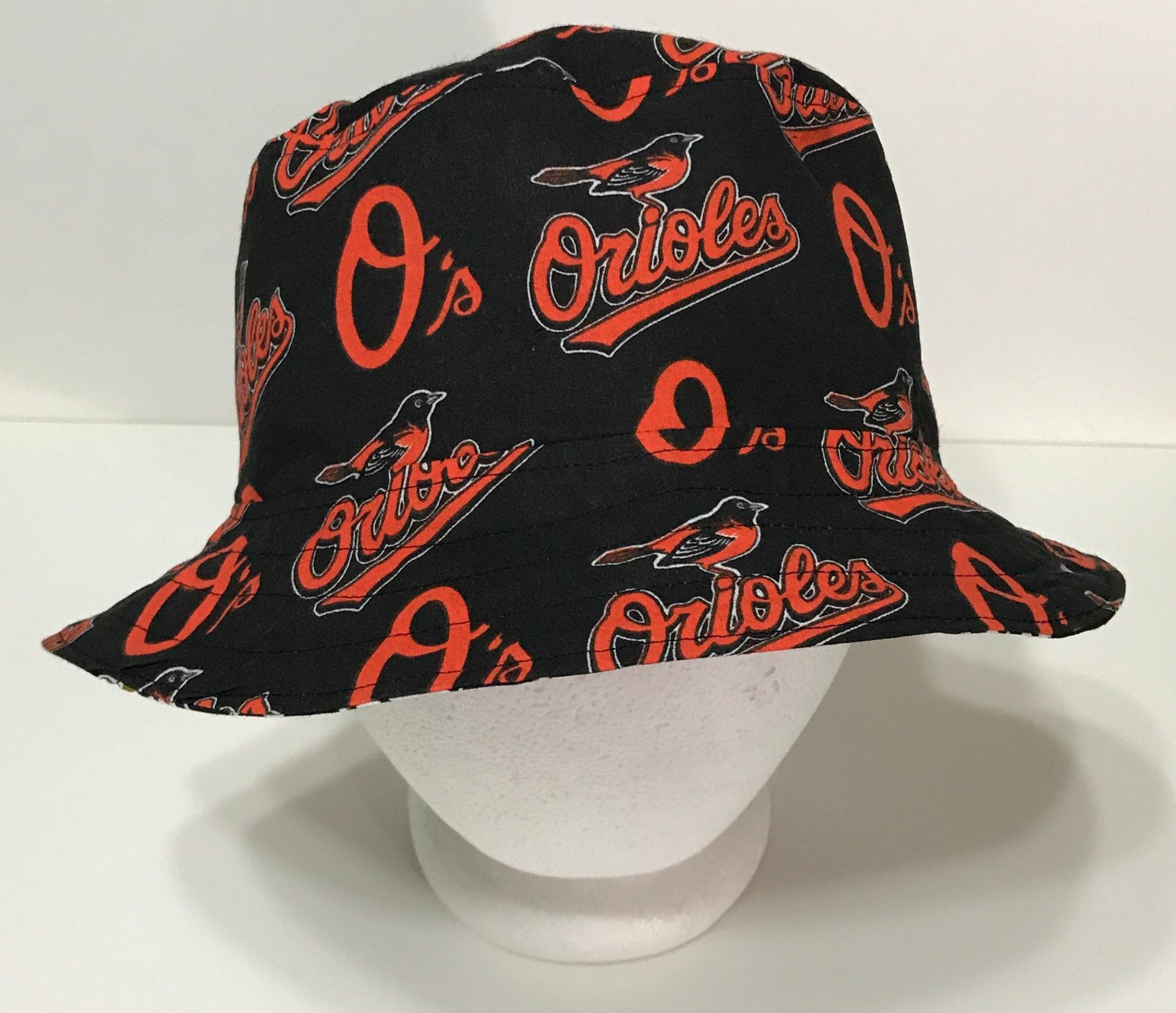 Baltimore Orioles Bucket Hat, Reversible to Black, Unisex Sizes S-XXL, Cotton, Handmade, fishing hat, sun hat, floppy hat, ponytail hat