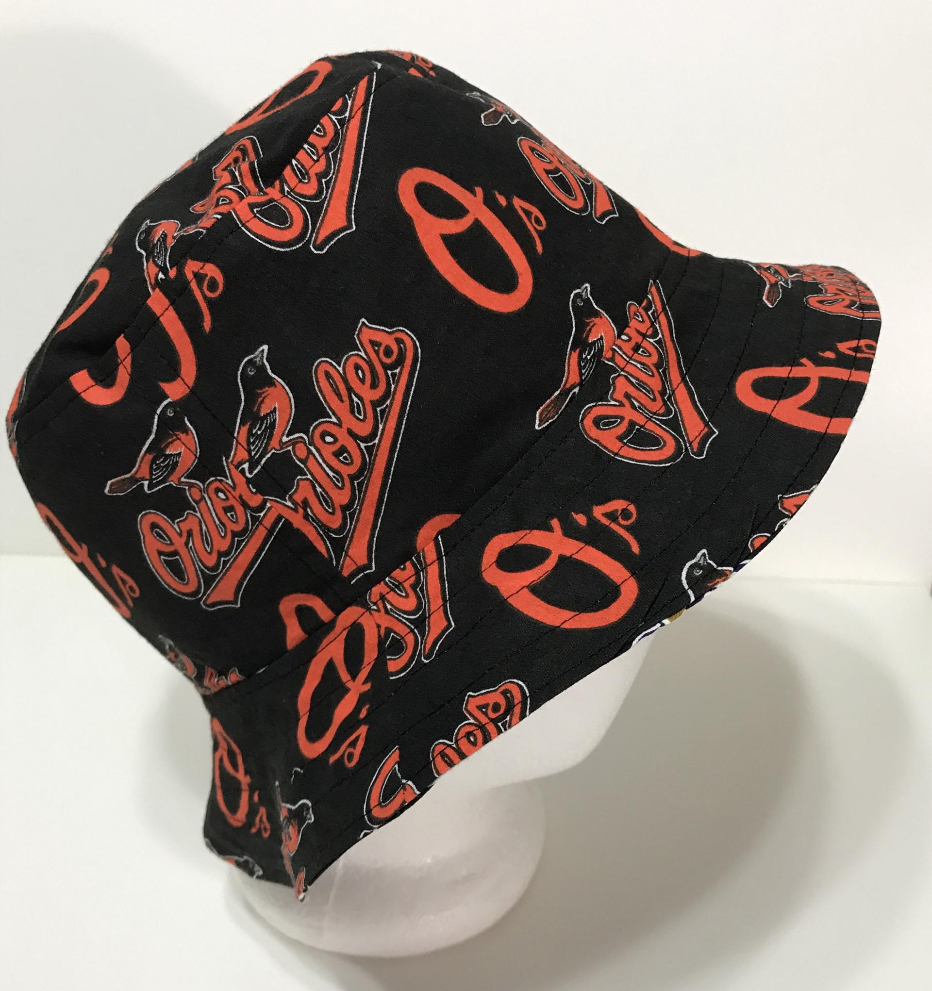 Baltimore Orioles Bucket Hat, Reversible to Black, Unisex Sizes S-XXL, Cotton, Handmade, fishing hat, sun hat, floppy hat, ponytail hat