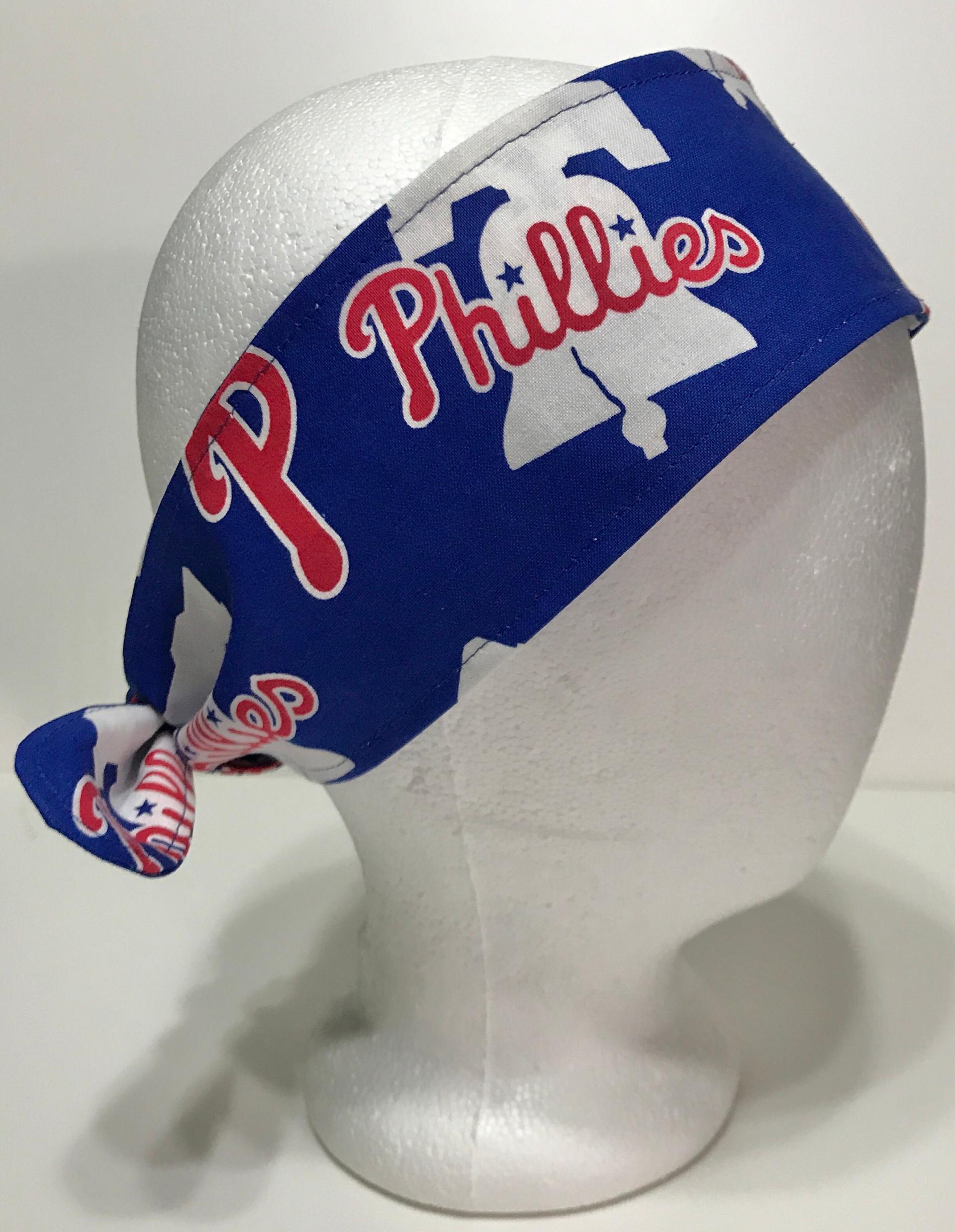 3” Wide Philadelphia Phillies head band, handmade, hair wrap, cotton fabric headband, pin up, hair tie, neckerchief, retro, rockabilly