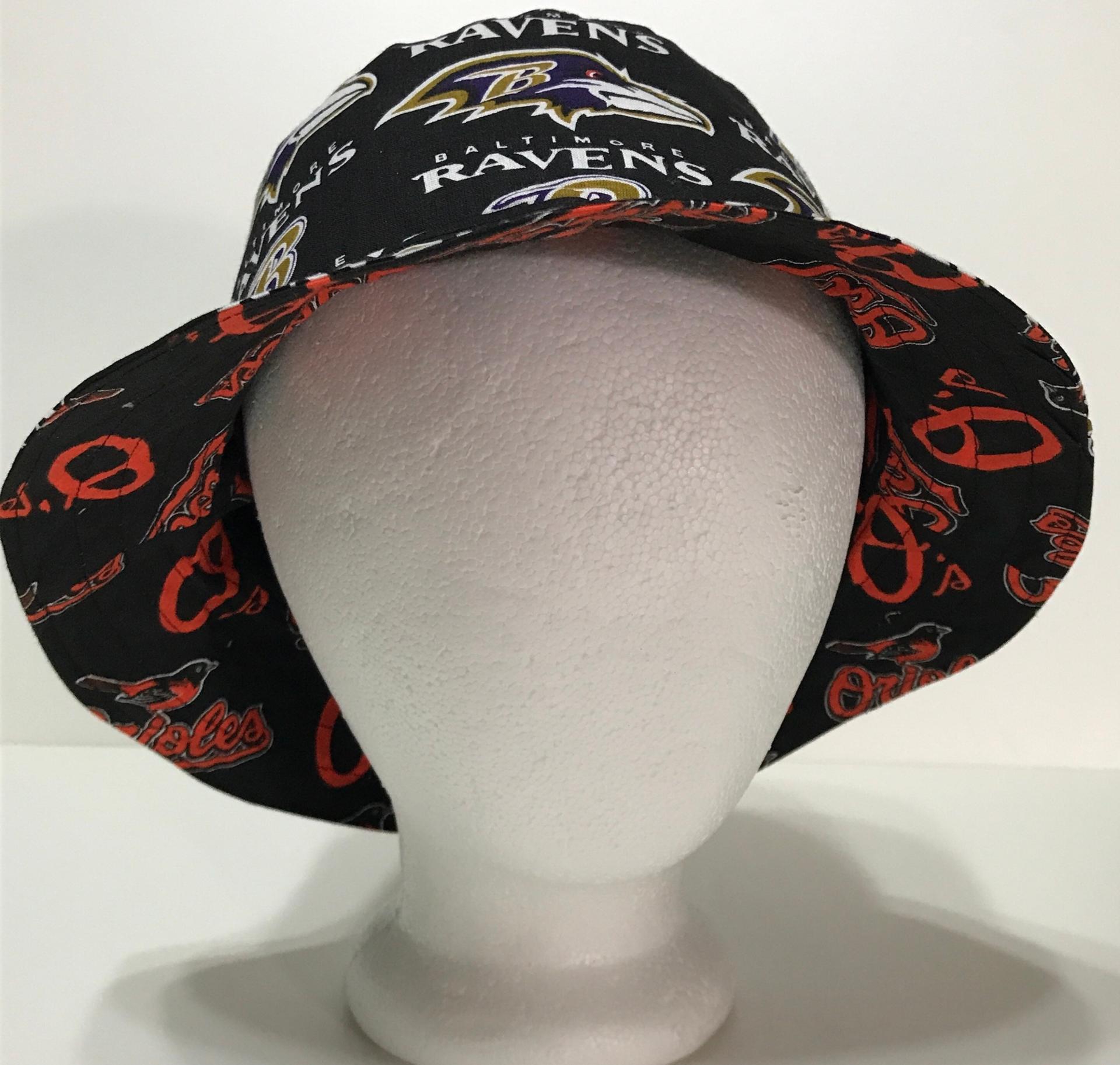Baltimore Ravens / Orioles Bucket Hat, Reversible, Unisex Sizes up to 4XL, Handmade, fishing hat, ponytail sun hat, floppy hat