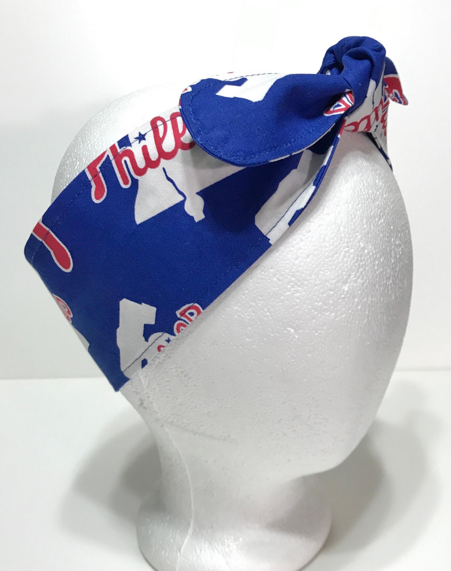 3” Wide Philadelphia Phillies head band, handmade, hair wrap, cotton fabric headband, pin up, hair tie, neckerchief, retro, rockabilly