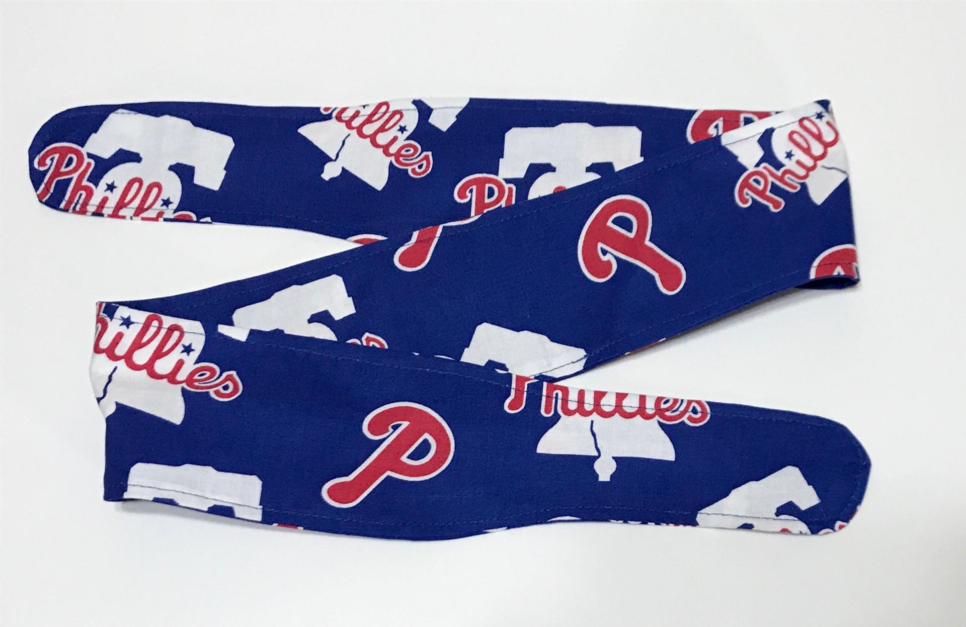 3” Wide Philadelphia Phillies head band, handmade, hair wrap, cotton fabric headband, pin up, hair tie, neckerchief, retro, rockabilly