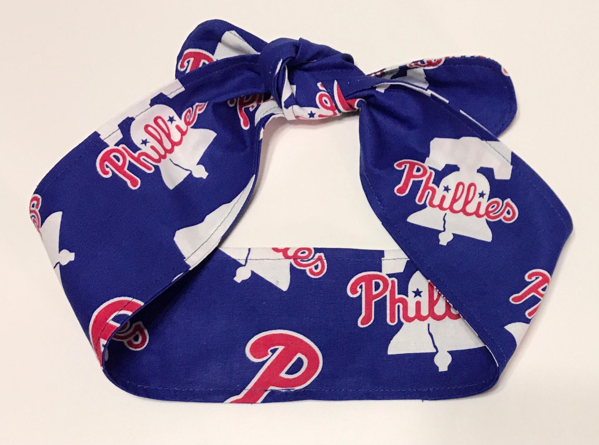 3” Wide Philadelphia Phillies head band, handmade, hair wrap, cotton fabric headband, pin up, hair tie, neckerchief, retro, rockabilly