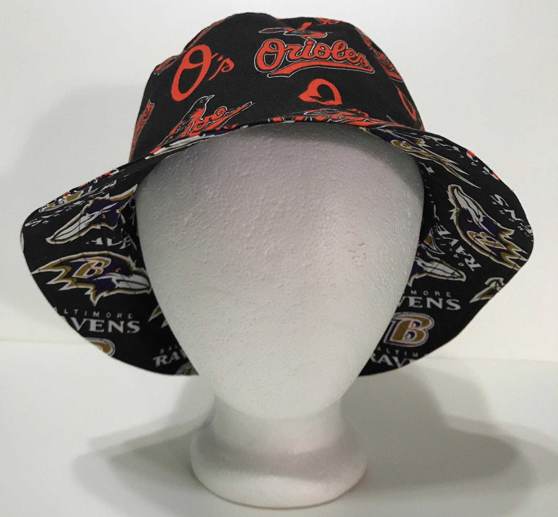 Baltimore Ravens / Orioles Bucket Hat, Reversible, Unisex Sizes up to 4XL, Handmade, fishing hat, ponytail sun hat, floppy hat