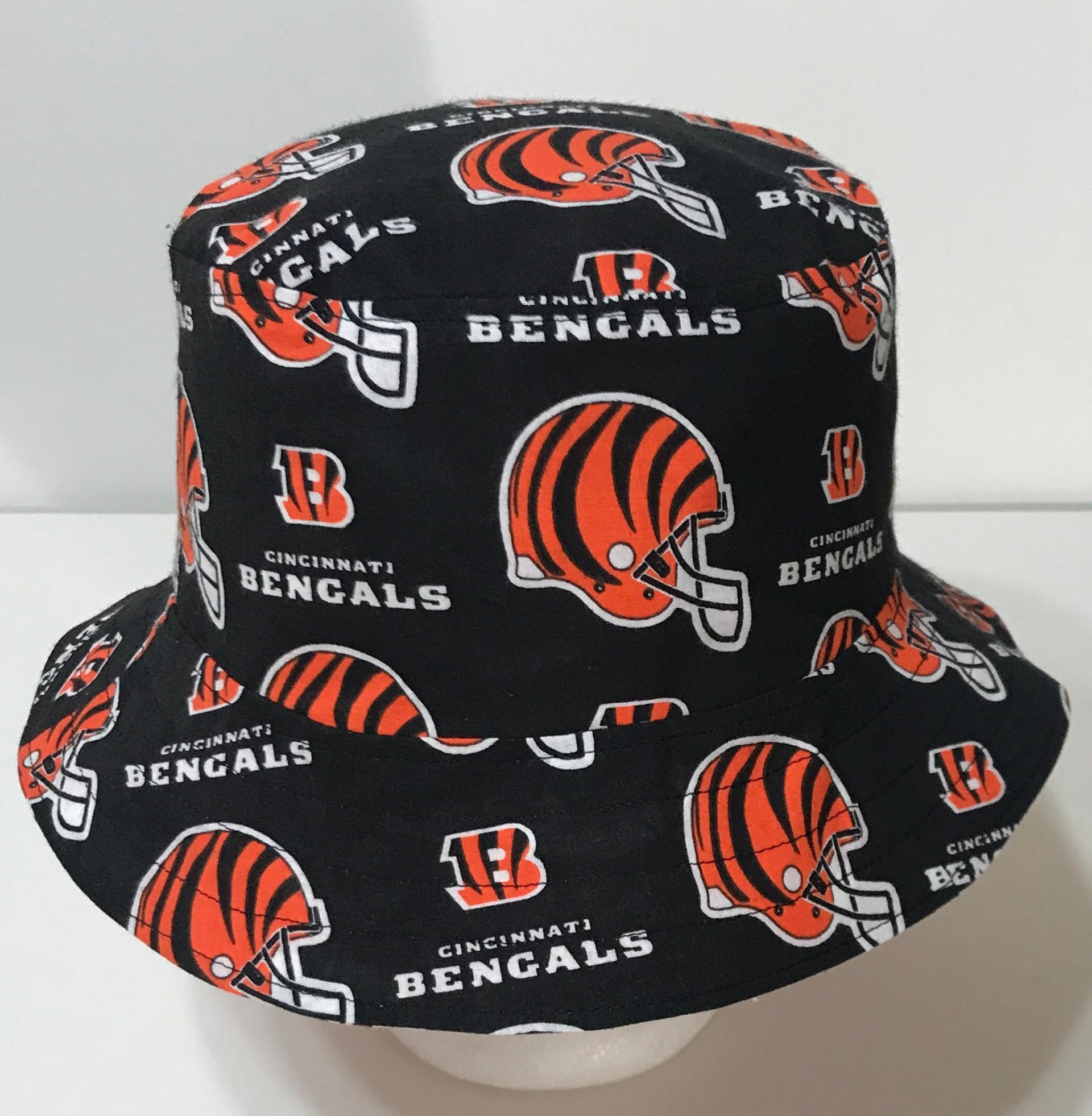 Cincinnati Bengals Bucket Hat, Handmade, Reversible to Tiger Stripes, Sizes up to 4XL, fishing hat, sun hat, summer hat, floppy hat