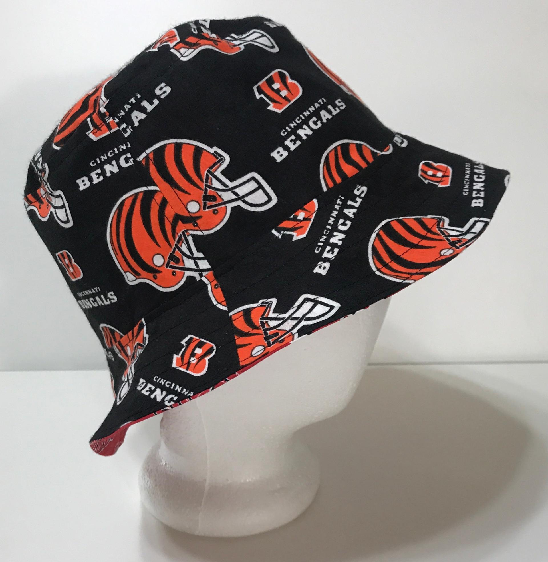 Cincinnati Bengals Bucket Hat, Handmade, Reversible to Tiger Stripes, Sizes up to 4XL, fishing hat, sun hat, summer hat, floppy hat