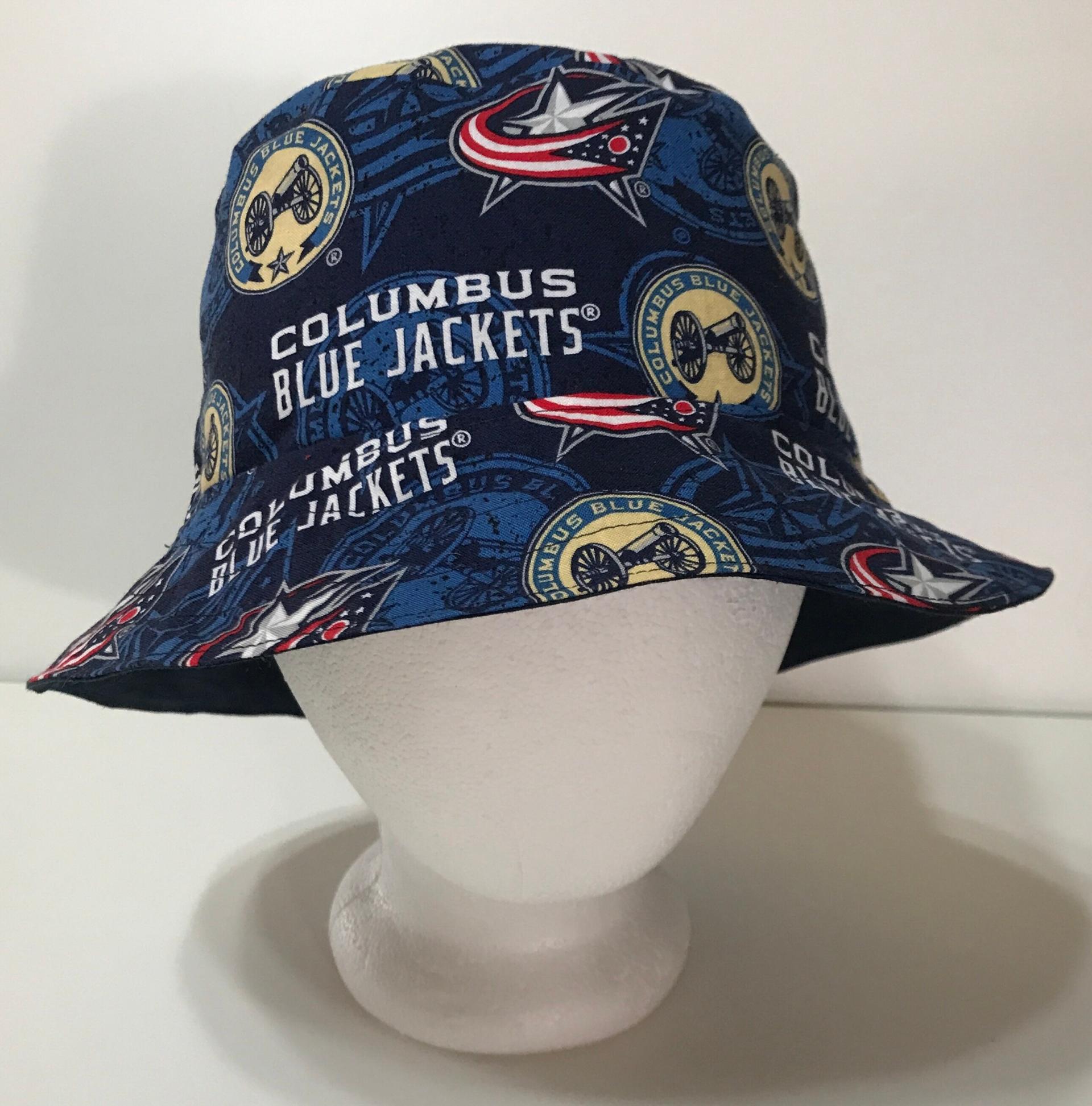Columbus Blue Jackets Bucket Hat, Handmade, Reversible, Unisex Sizes S-XXL, hockey, ponytail summer hat, fishing hat, sun hat, floppy hat