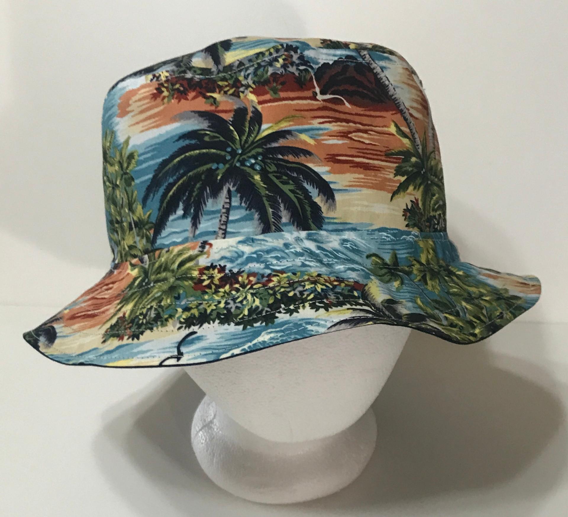 Tropical Theme Bucket Hat, Palm Trees, Sizes S-XXL, floppy hat, fishing hat, sun hat, casual hat, beach hat, Hawaiian resort cruise vacation hat