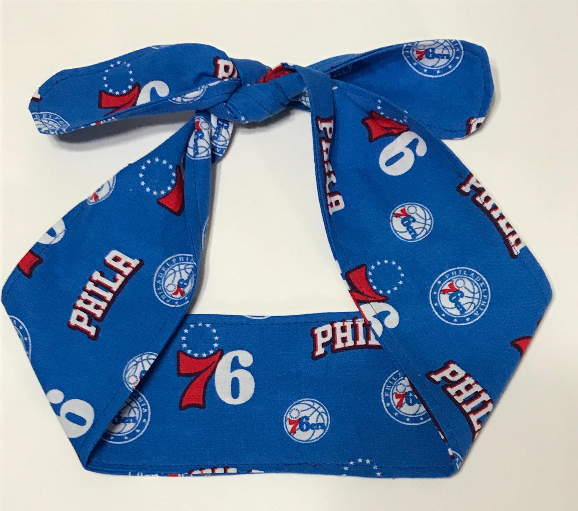 3” Wide Philadelphia 76ers headband, hair wrap, pin up, hair tie, neckerchief, retro, rockabilly, handmade