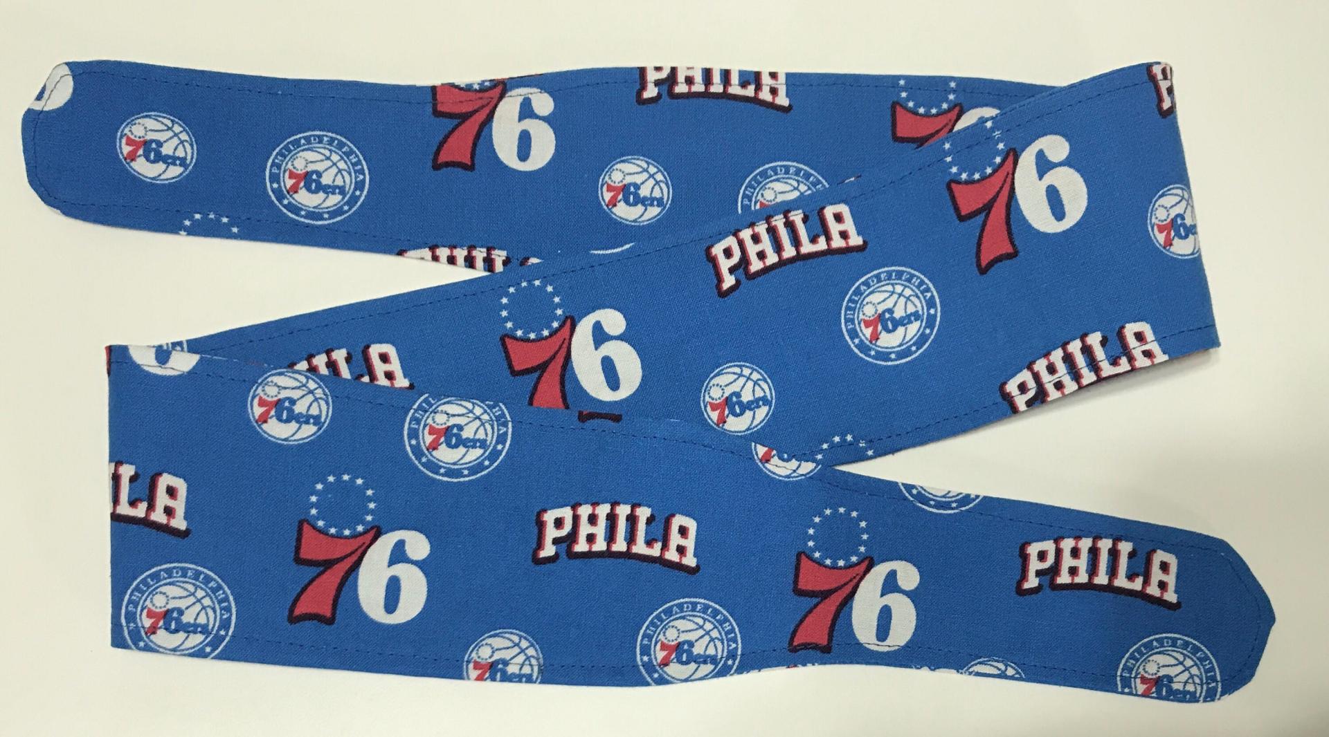 3” Wide Philadelphia 76ers headband, hair wrap, pin up, hair tie, neckerchief, retro, rockabilly, handmade