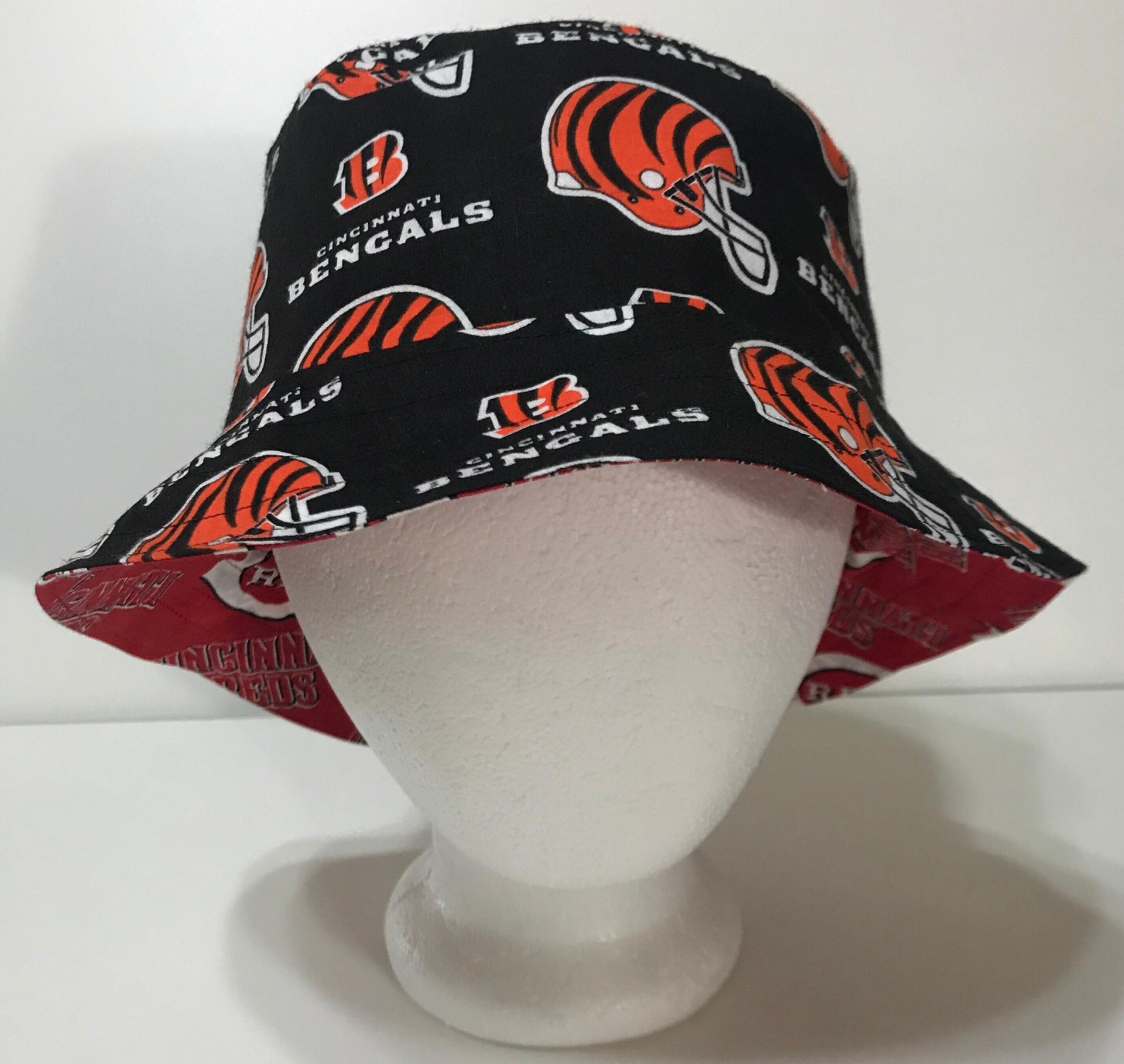 Reds / Bengals Bucket Hat, Reversible, Unisex Sizes S-XXL, Cotton, Handmade, summer fishing hat, ponytail sun hat, floppy hat, Cincinnati
