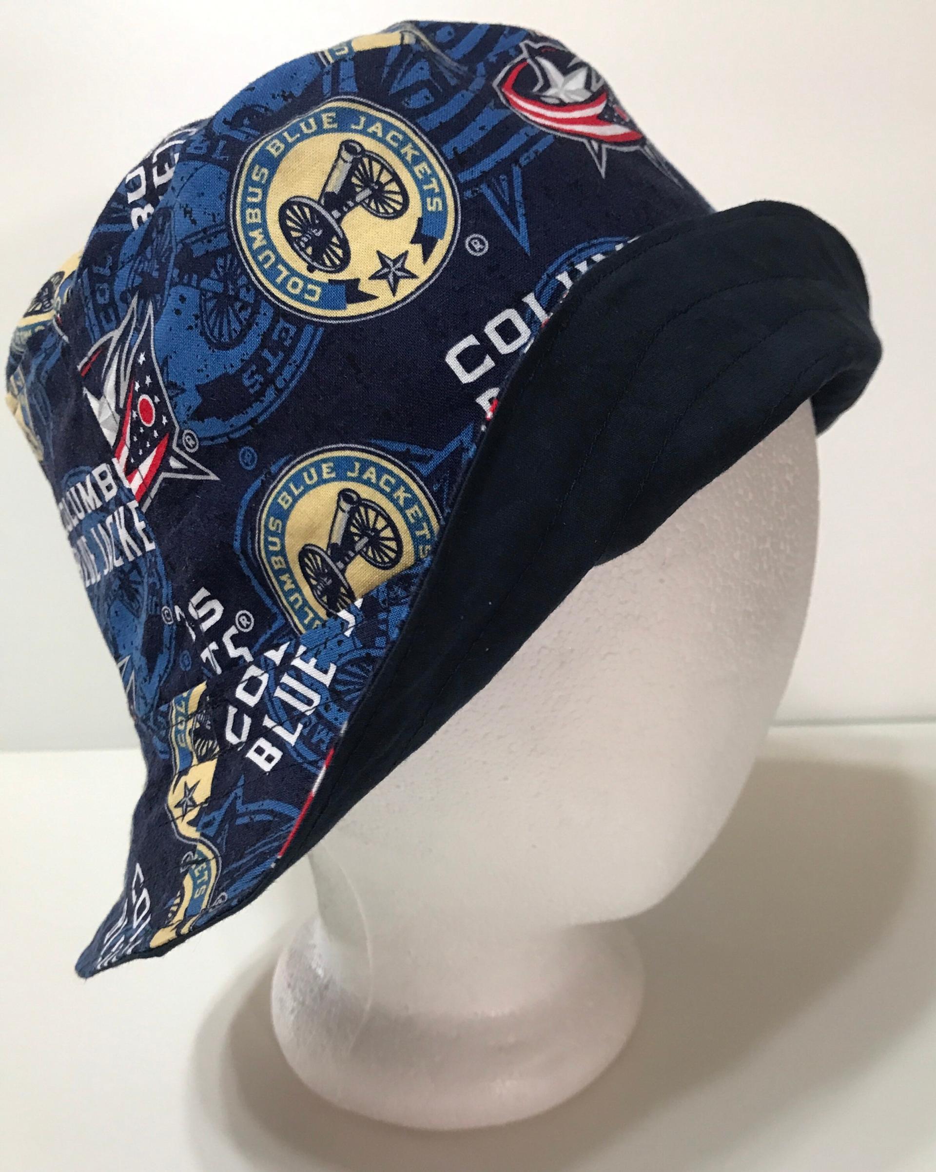 Columbus Blue Jackets Bucket Hat, Handmade, Reversible, Unisex Sizes S-XXL, hockey, ponytail summer hat, fishing hat, sun hat, floppy hat