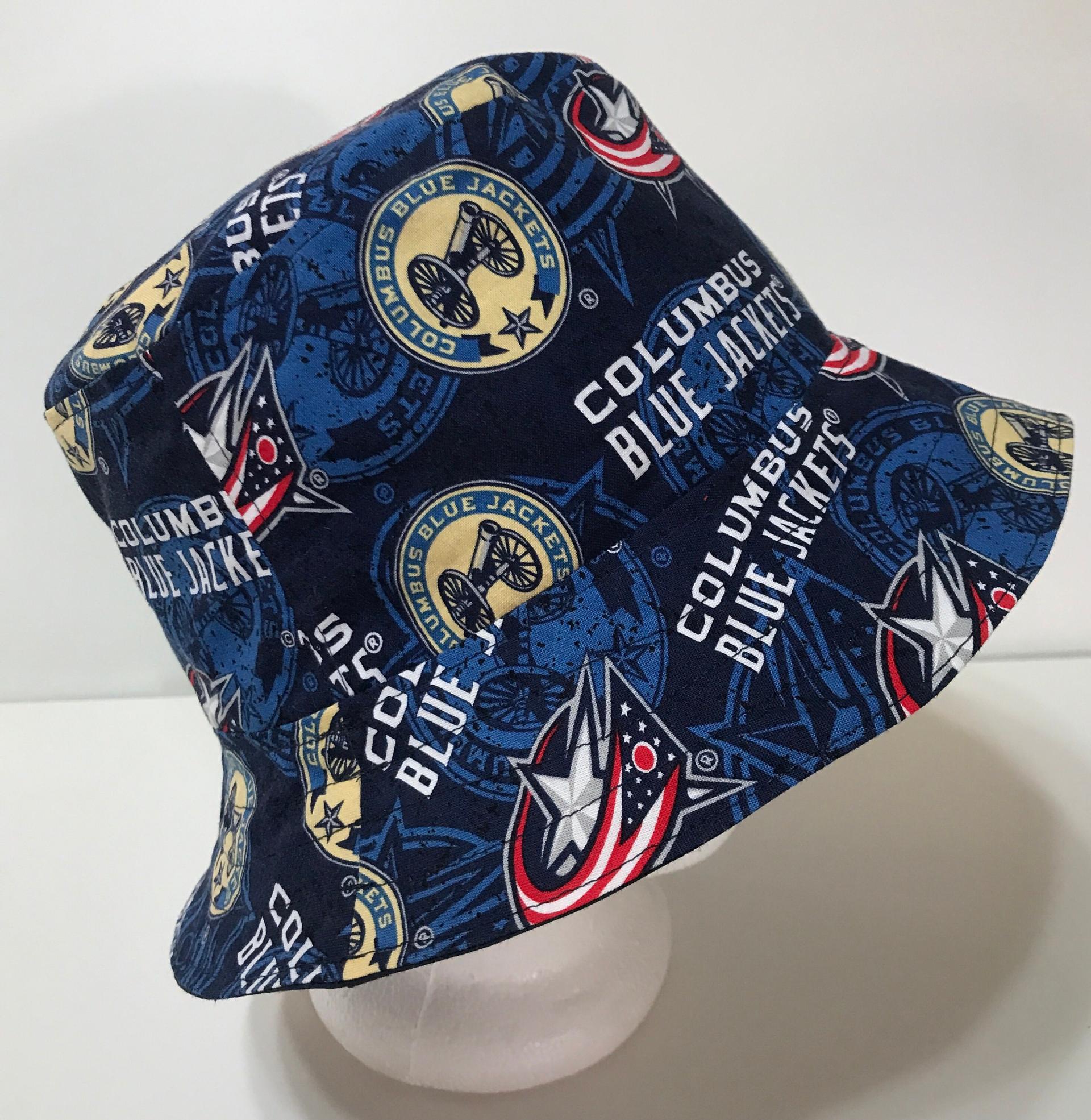 Columbus Blue Jackets Bucket Hat, Handmade, Reversible, Unisex Sizes S-XXL, hockey, ponytail summer hat, fishing hat, sun hat, floppy hat